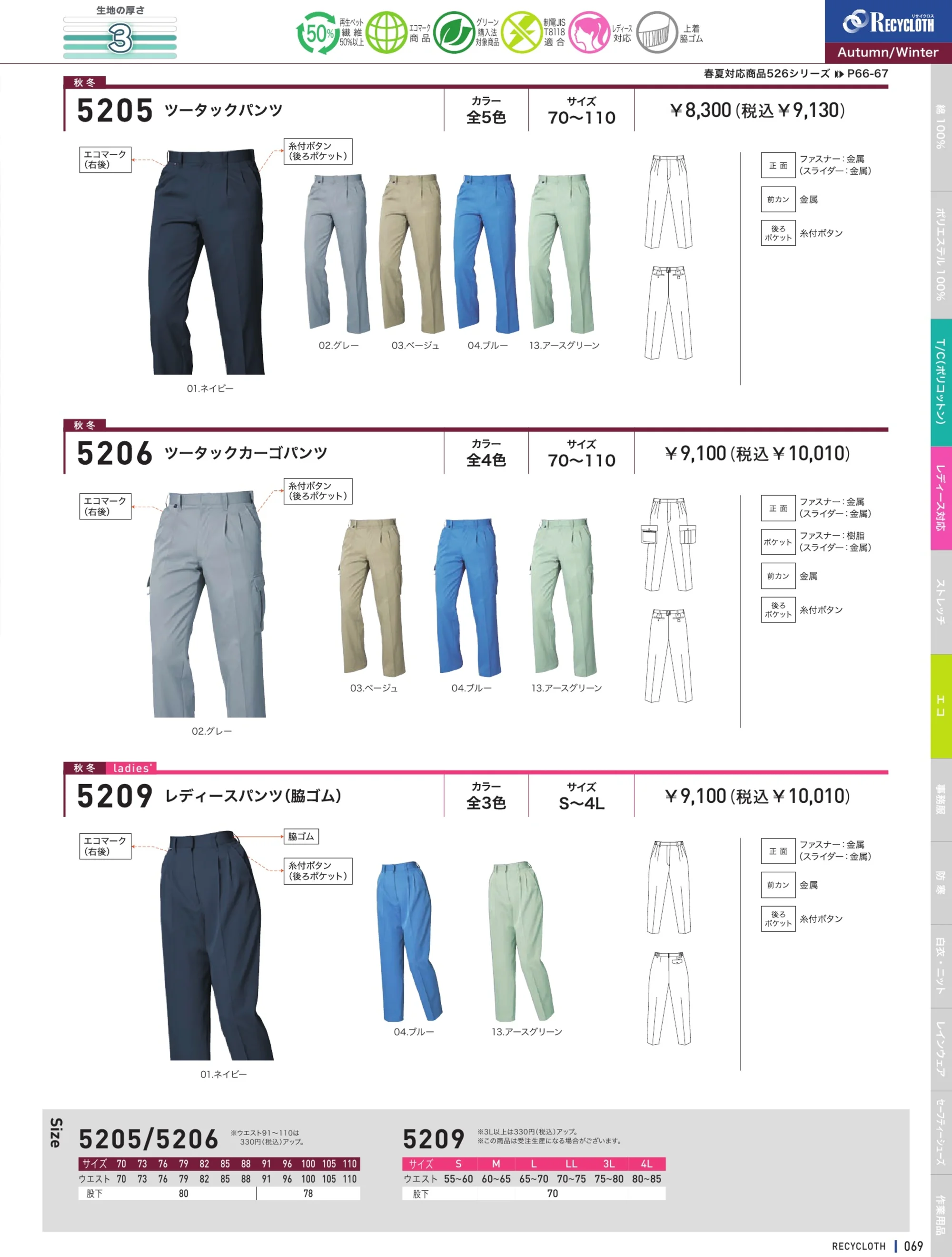 三愛 5205 ツータックパンツ 関連情報 カタログ 69ページ