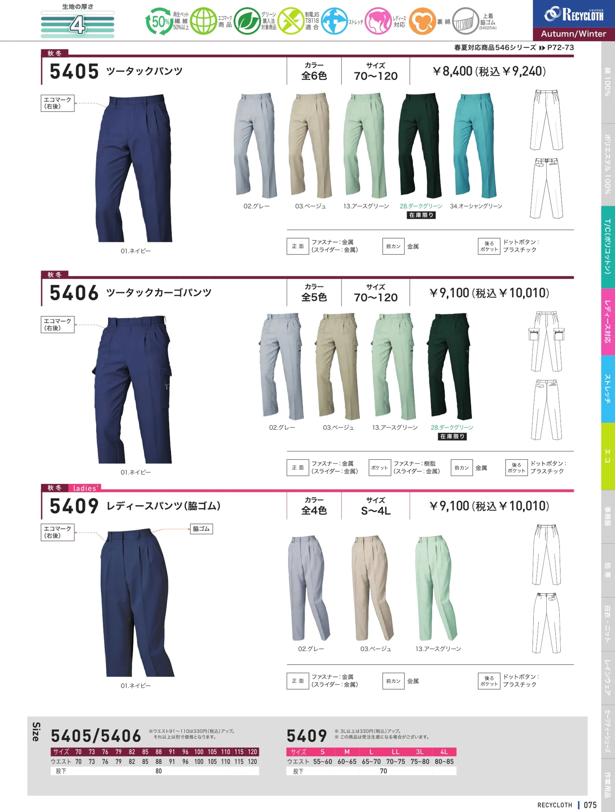 三愛 5401 長袖ジャンパー 関連情報 カタログ 75ページ