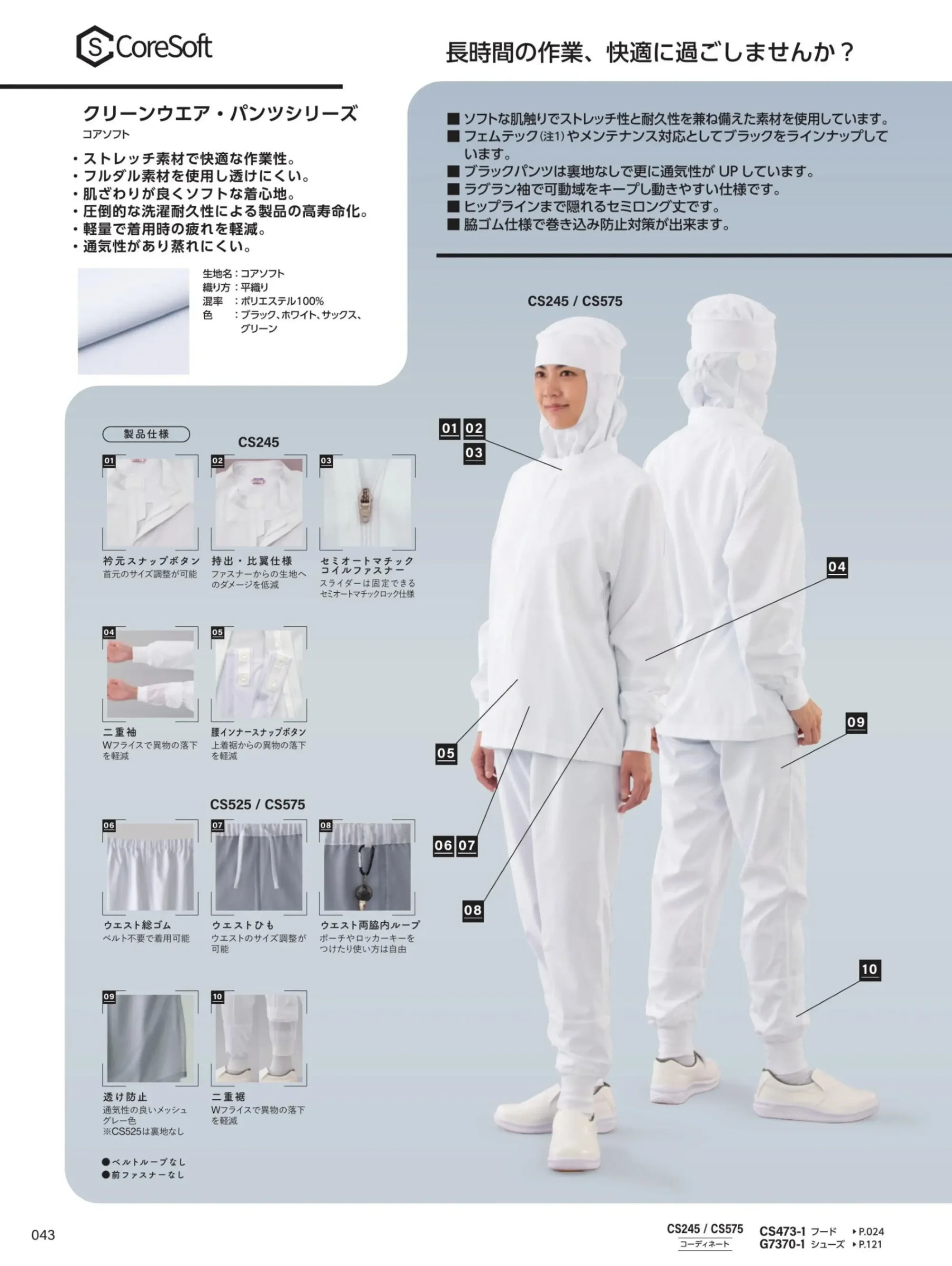 ガードナー CS525 クリーンパンツ 関連情報 カタログ 43ページ