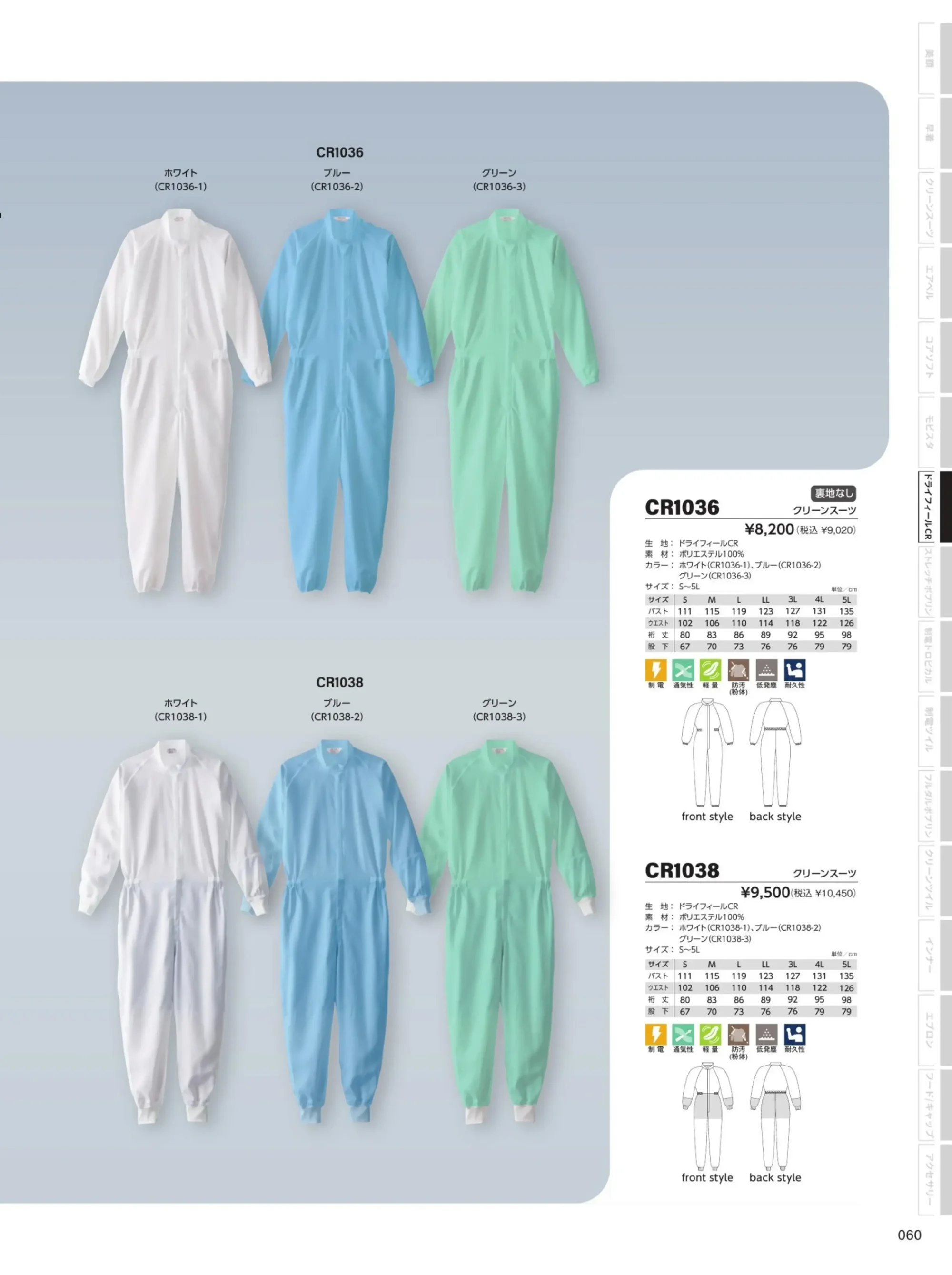 ガードナー CR1036 ドライフィール続き服 関連情報 カタログ 60ページ