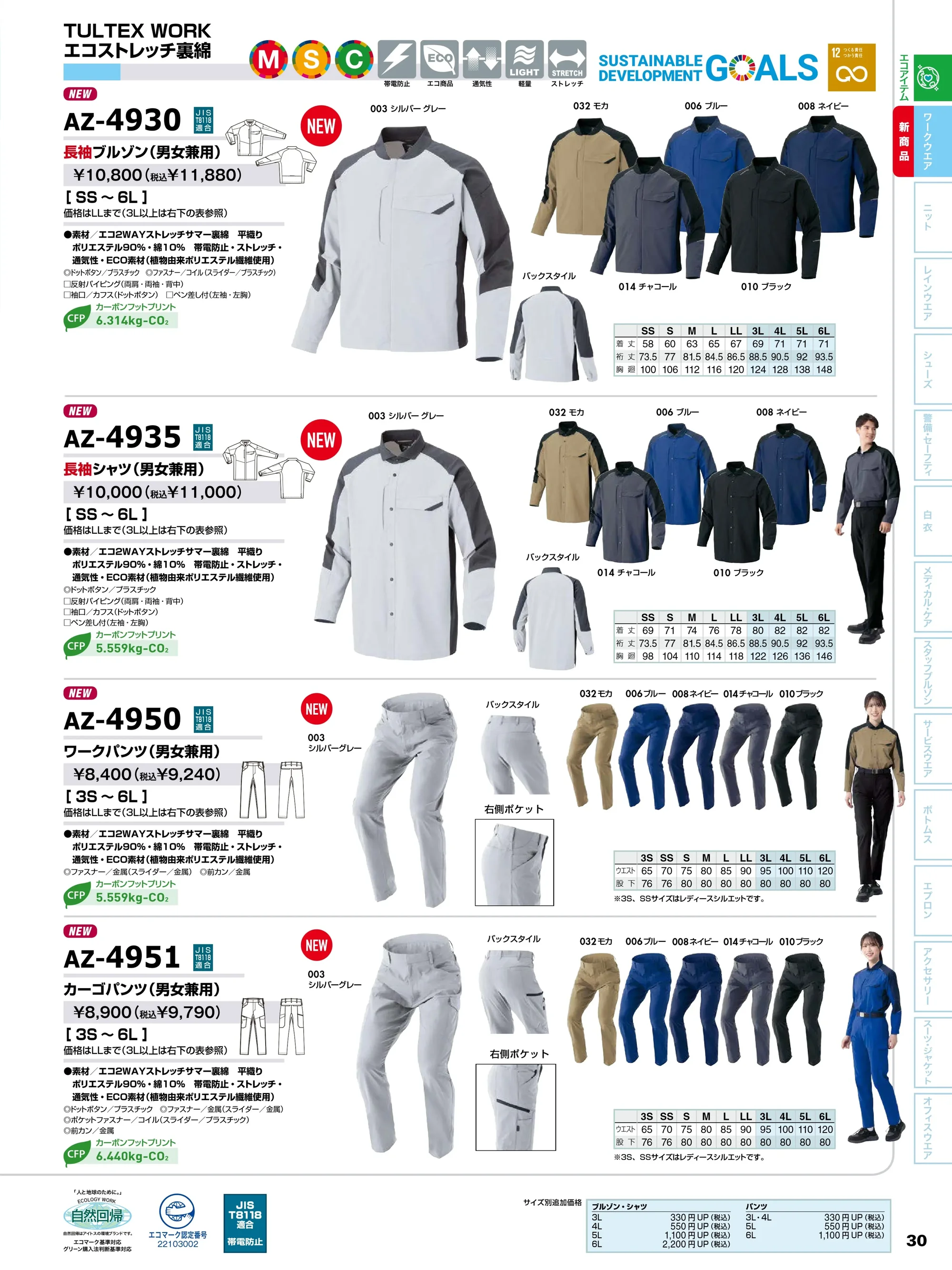 アイトス AZ-4930 長袖ブルゾン（男女兼用） 関連情報 カタログ 30ページ