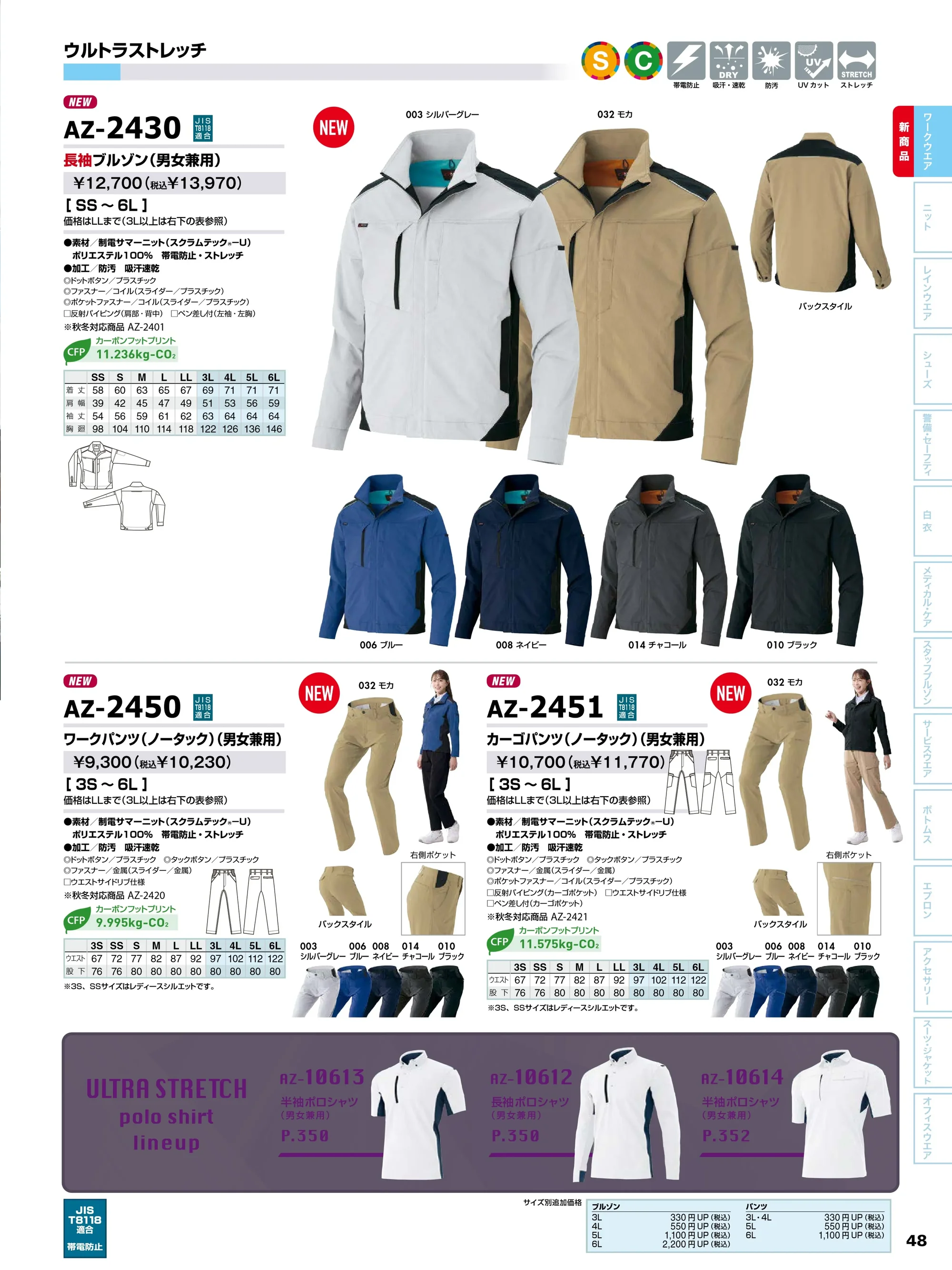 アイトス AZ-2430 長袖ブルゾン（男女兼用） 関連情報 カタログ 48ページ