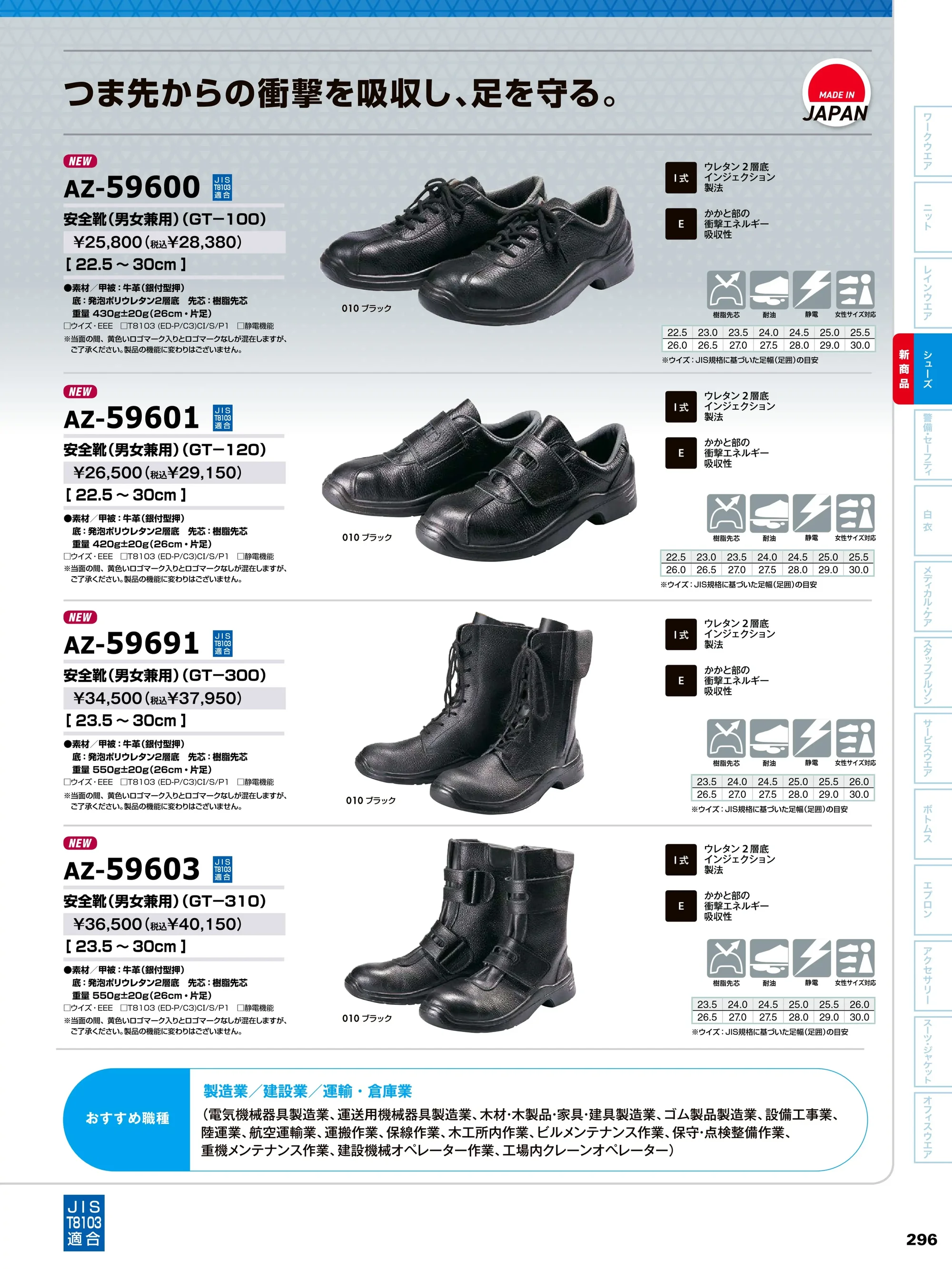 アイトス AZ-59600 安全靴（男女兼用）（GT-100） 関連情報 カタログ 296ページ