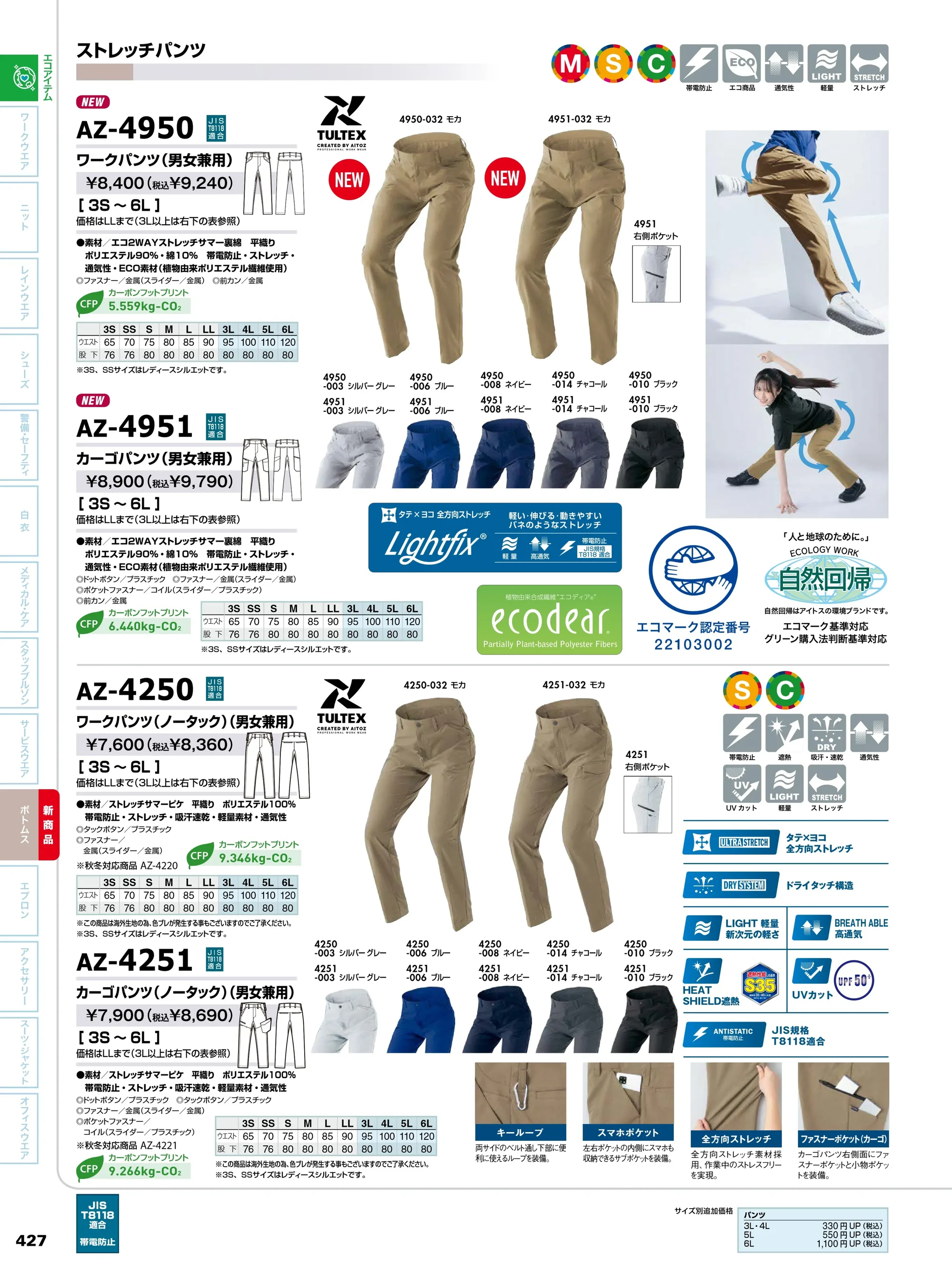 アイトス AZ-4951 カーゴパンツ（男女兼用） 関連情報 カタログ 427ページ