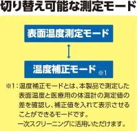 アーテック 51161 非接触 温度計 手軽に発熱者の1次スクリーニングができるハンディタイプの温度計です。1秒高速測定。温度によって液晶の色が切り替わります。推奨距離:約1㎝～5㎝。音ON/OFF。3色液晶。・電源:単4乾電池2本（別売）表面温度測定モード、温度補正モードの切り替えが可能！※温度補正モードとは、本製品で測定した温度と医療用の体温計の測定値の差を確認し、補正値を入れて表示させることができるモードです。発熱者の一次スクリーニングにご活用いただけます。※本製品は医療用の体温計ではありません。温度補正モードでの測定温度はあくまでも参考値となります。※この商品はご注文後のキャンセル、返品及び交換は出来ませんのでご注意下さい。※なお、この商品のお支払方法は、先振込(代金引換以外)にて承り、ご入金確認後の手配となります。 関連情報 カタログ 122ページ