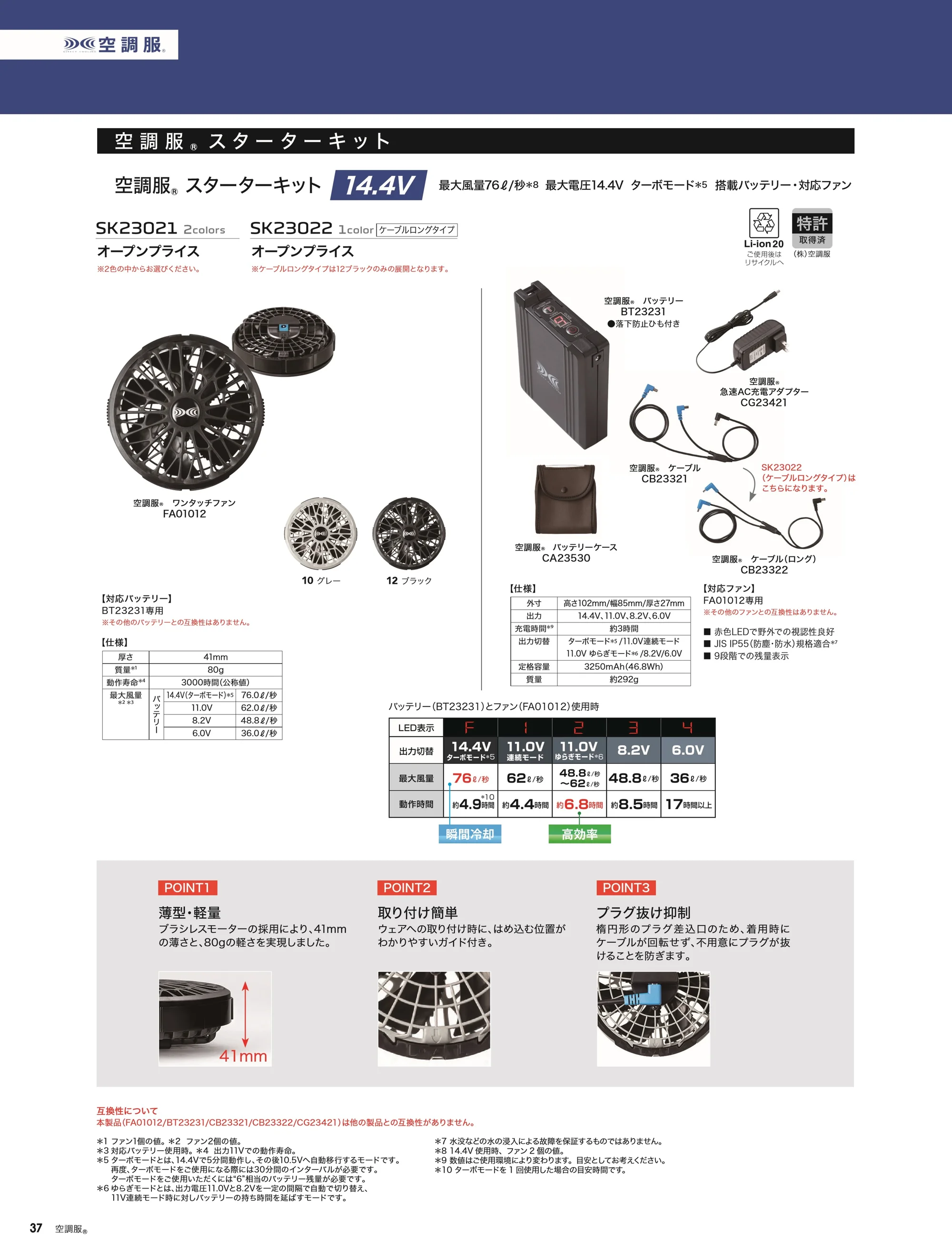旭蝶繊維 FAN2200 ワンタッチファン（2個セット）（空調服） 関連情報 カタログ 37ページ
