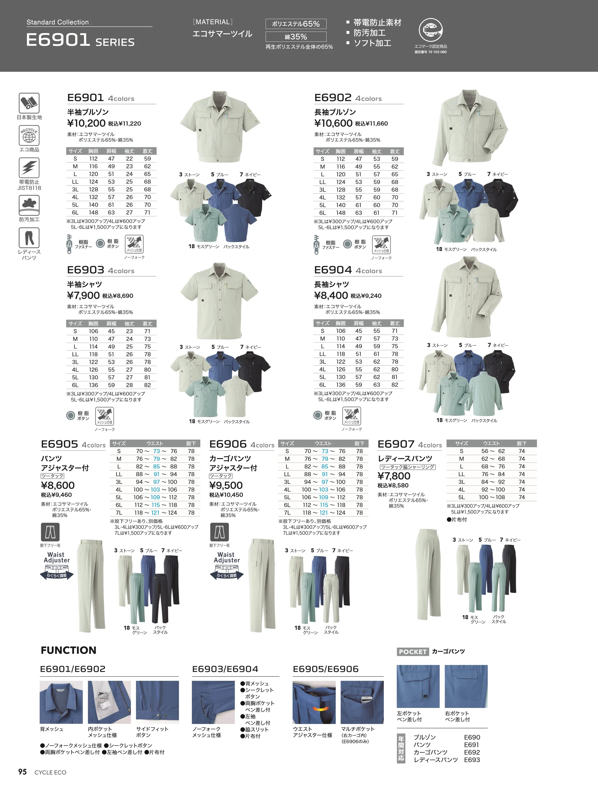 旭蝶繊維 E6901 半袖ブルゾン（ノーフォーク） 関連情報 カタログ 95ページ