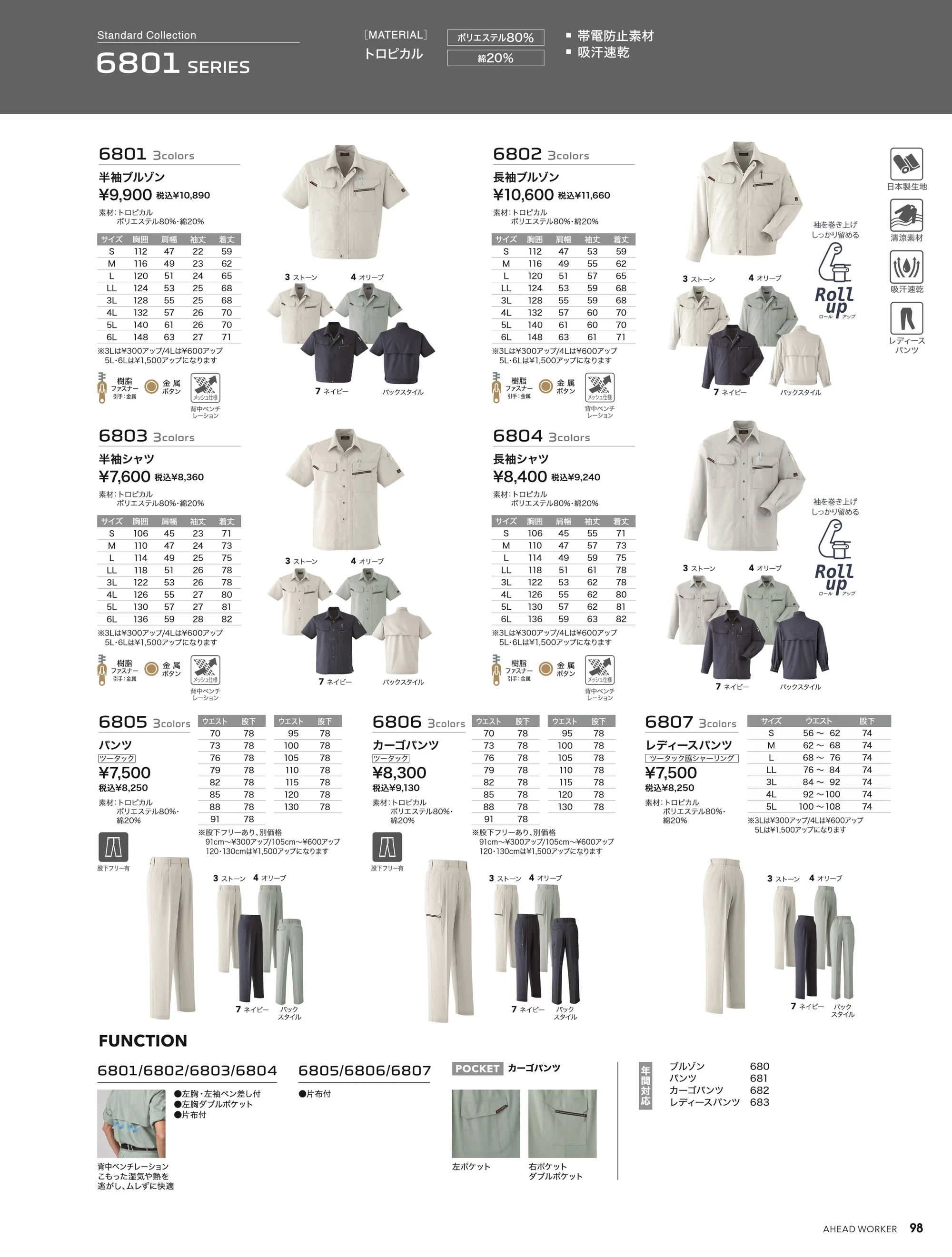 旭蝶繊維 6804 長袖シャツ 関連情報 カタログ 98ページ