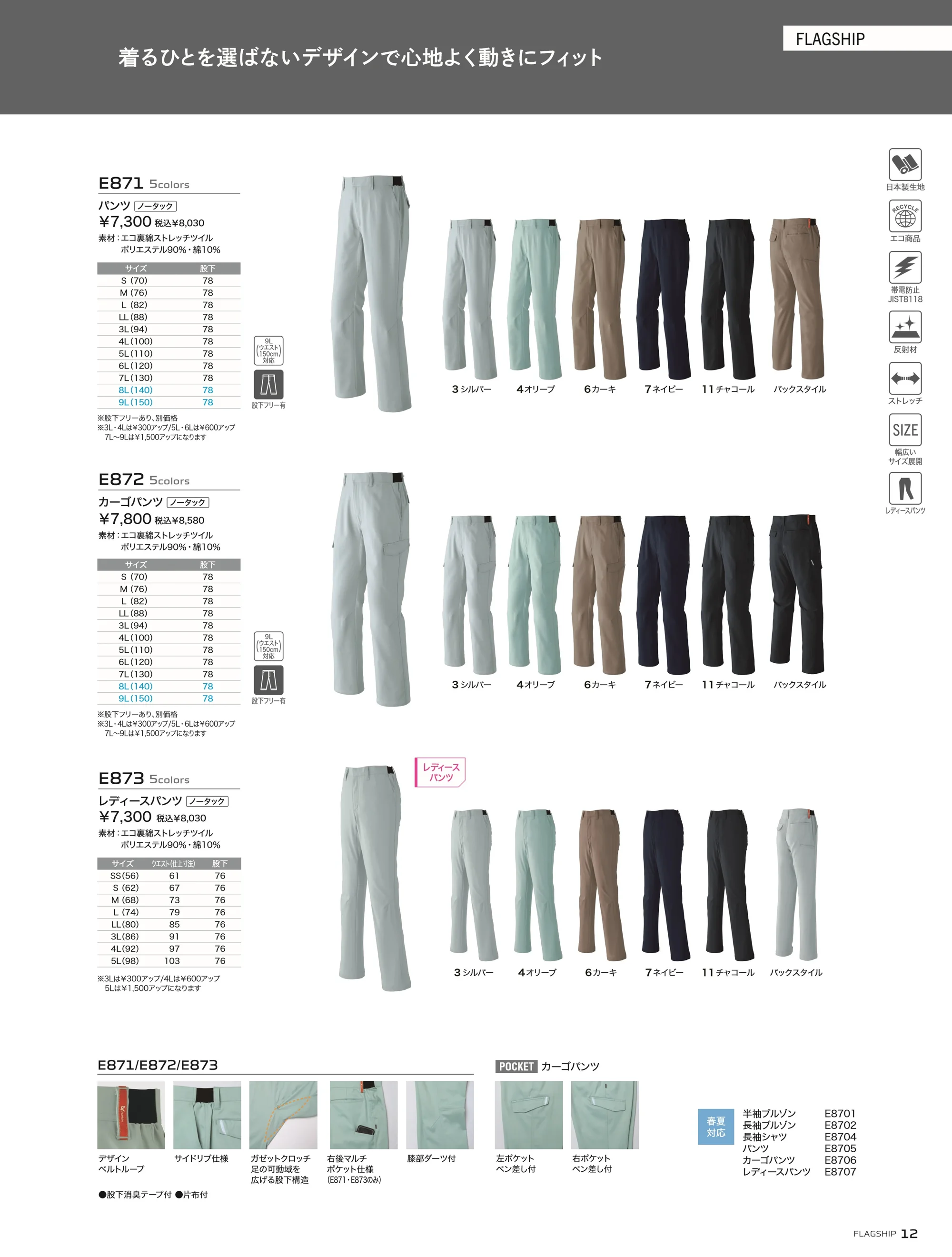 旭蝶繊維 E871 パンツ 関連情報 カタログ 12ページ