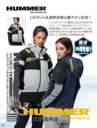 アタックベース 09905 HUMMER 空調風神服チタンフード半袖ブルゾン(ファン・バッテリー別売) UVカット＆チタン遮熱効果で-11.5℃！特徴・炎天下から守る裏チタン加工・両脇ポケット、右胸ポケットで収納力抜群・首裏を風が吹き抜ける立体風気路・保冷剤ポケット付きなので更に涼しく・背もたれに干渉しにくいサイドファン仕様・高所作業も安心なフルハーネス対応・左袖に便利な 関連情報 カタログ 134ページ