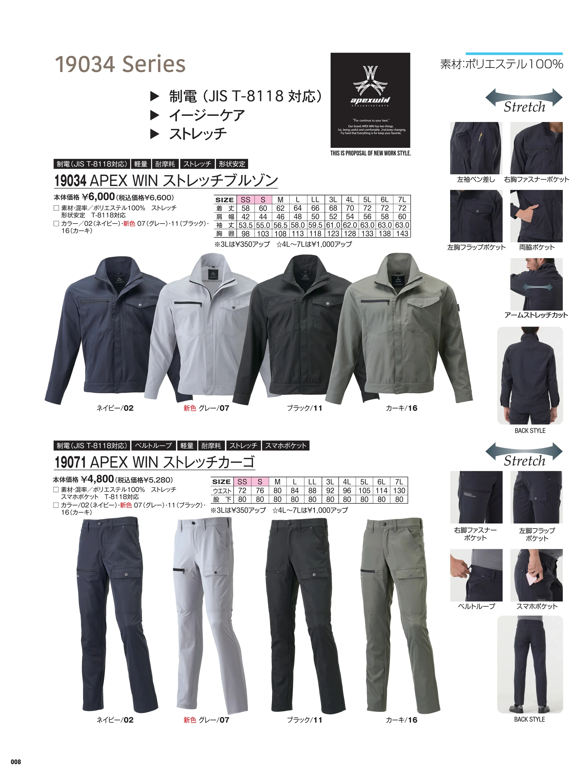 アタックベース 19171 APEX WIN ストレッチジョガー 関連情報 カタログ 8ページ