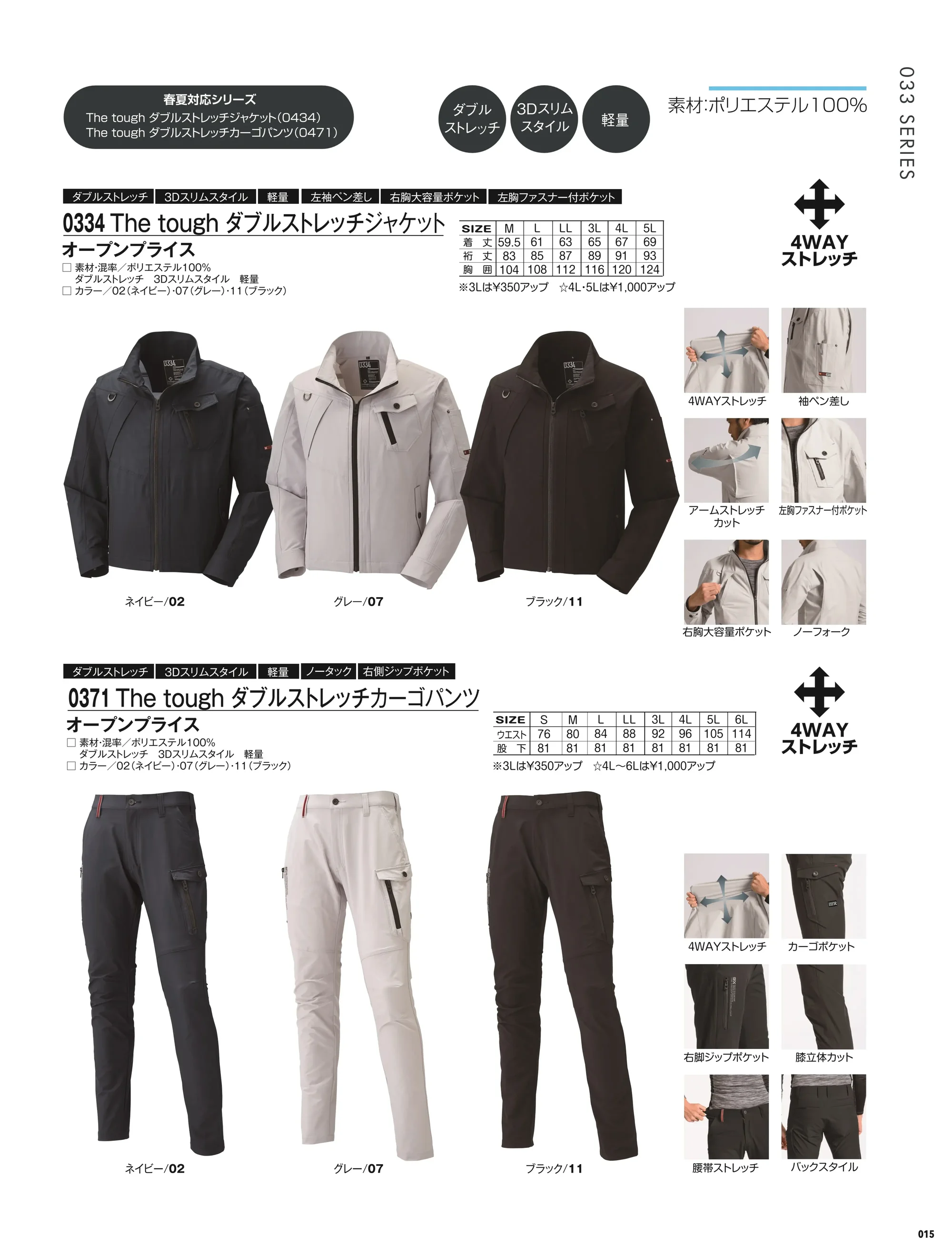 アタックベース 0371 The tough ダブルストレッチカーゴパンツ 関連情報 カタログ 15ページ