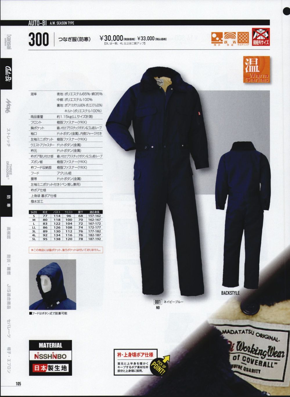 作業服JP 防寒ツヅキ服（300） 山田辰 A-300 作業服の専門店