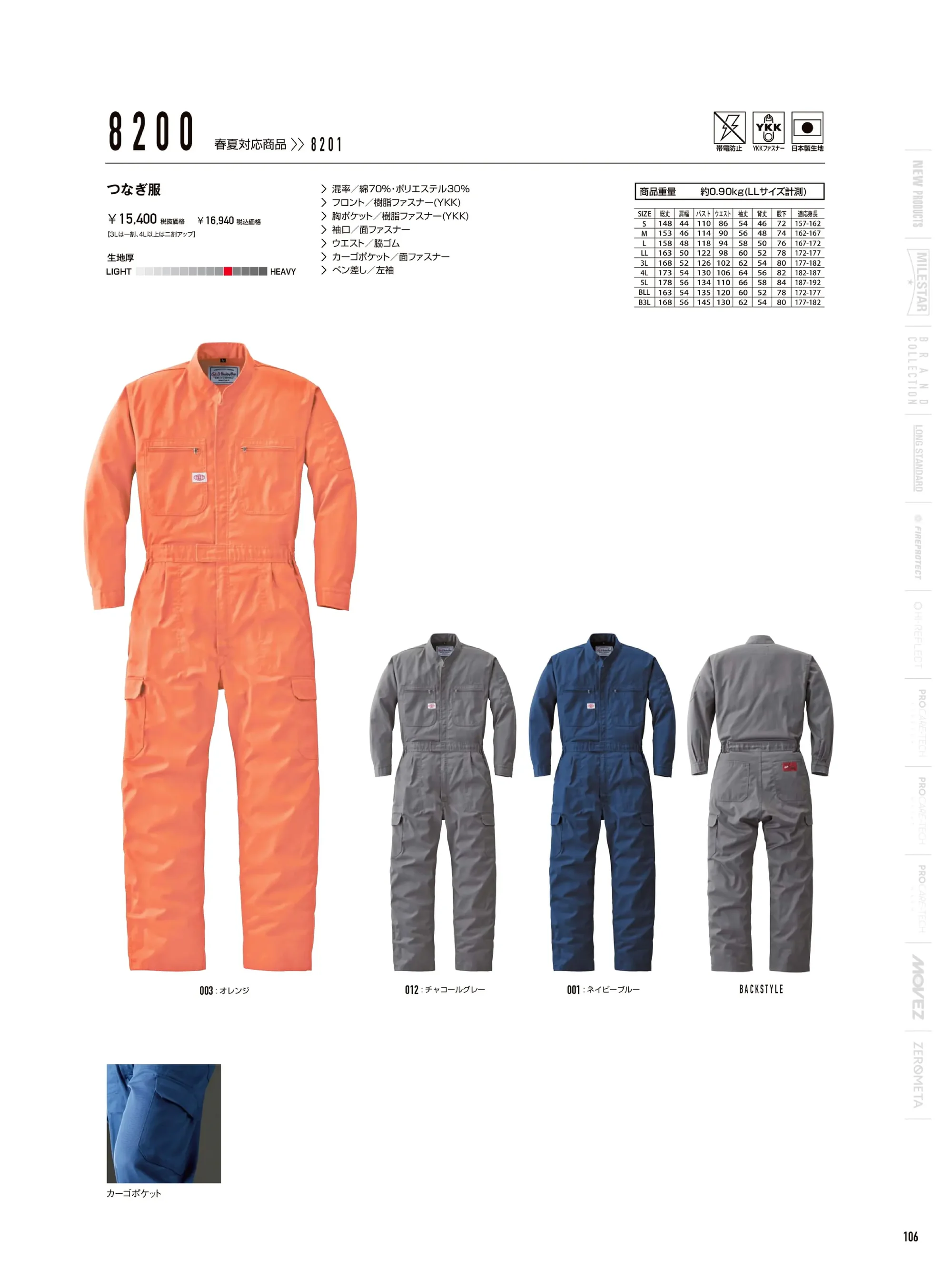 山田辰 8200 つなぎ服 関連情報 カタログ 106ページ