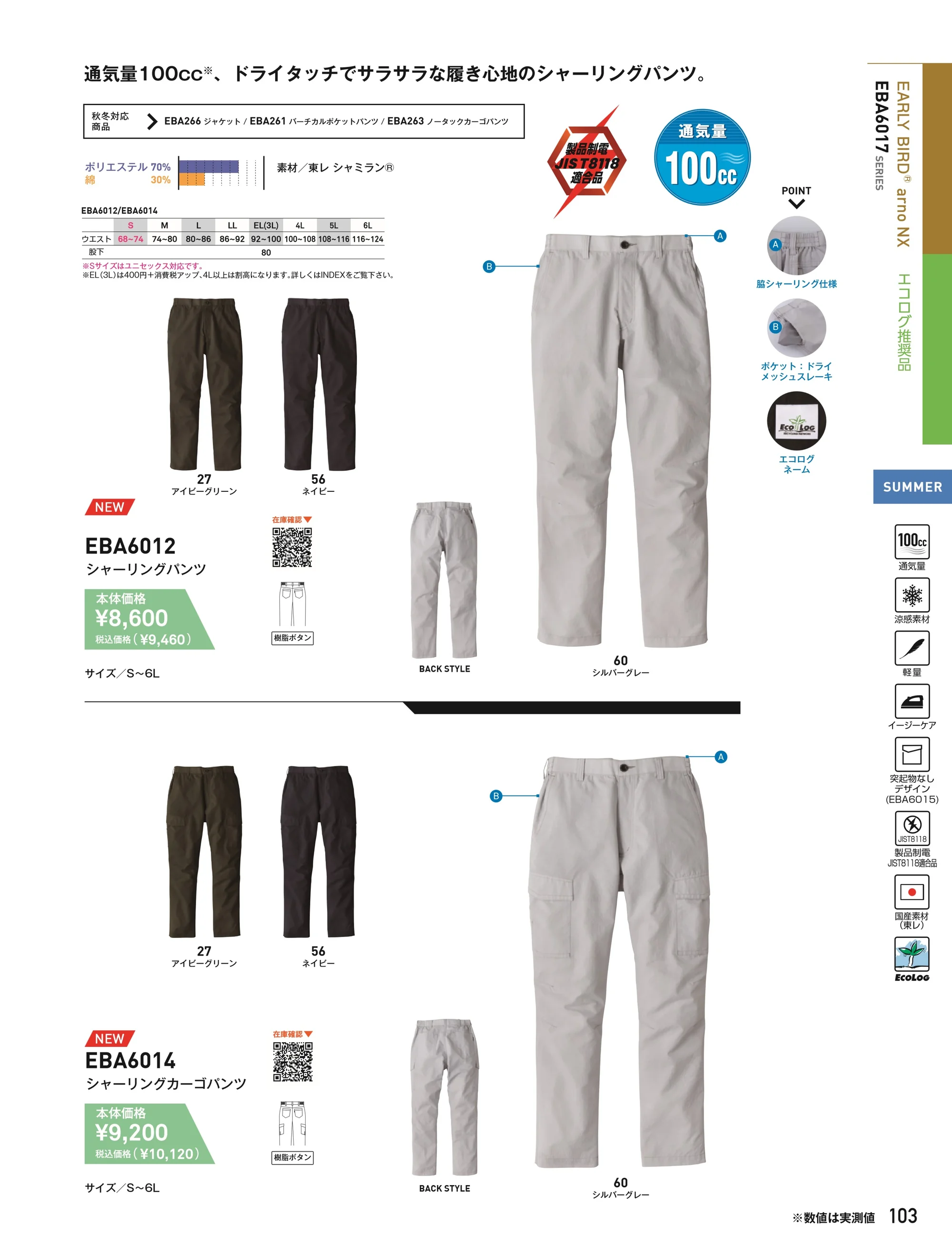 ビッグボーン EBA6012 シャーリングパンツ 関連情報 カタログ 103ページ