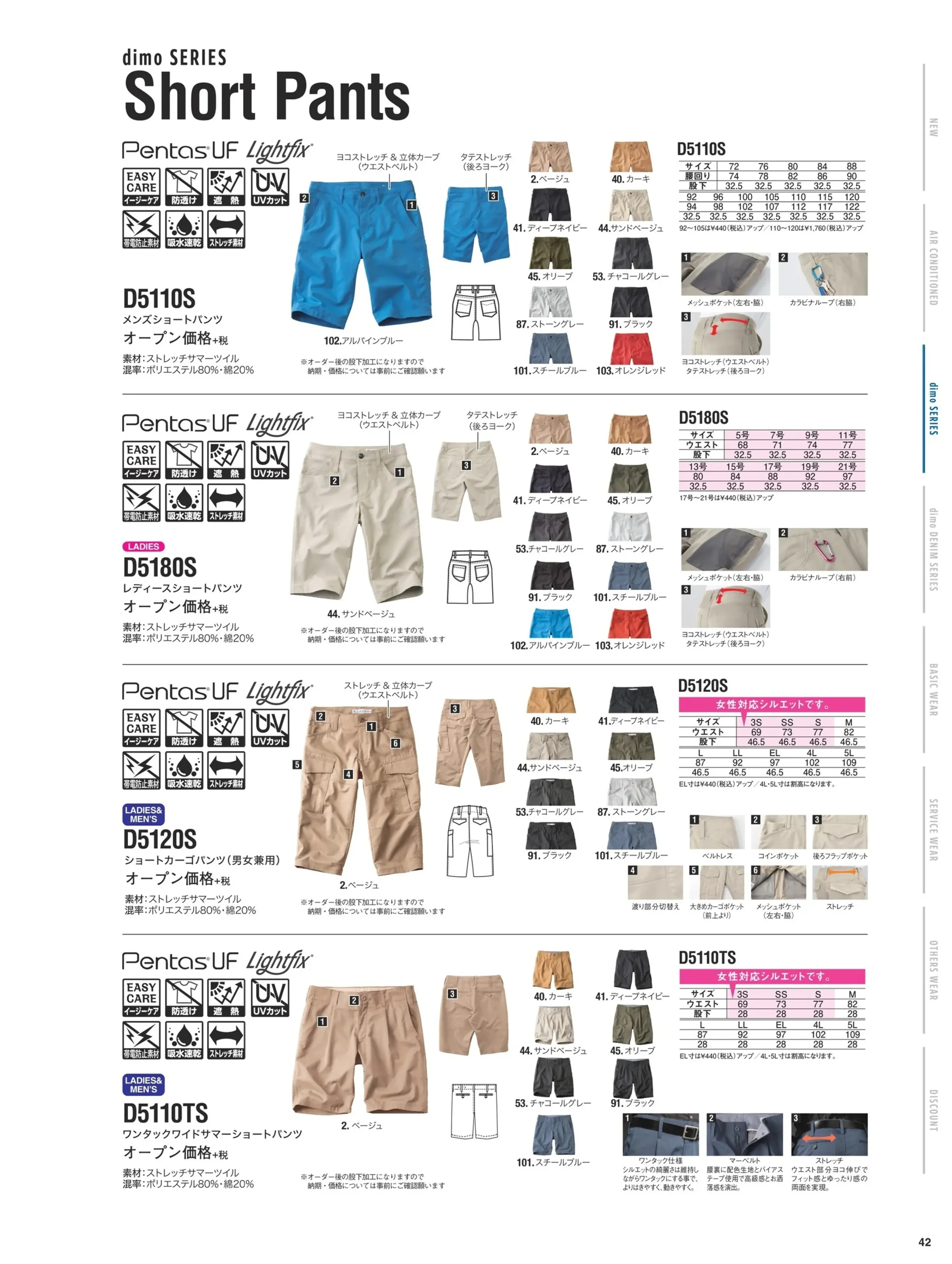 中塚被服 D5180S-A レディースショートパンツ 関連情報 カタログ 42ページ