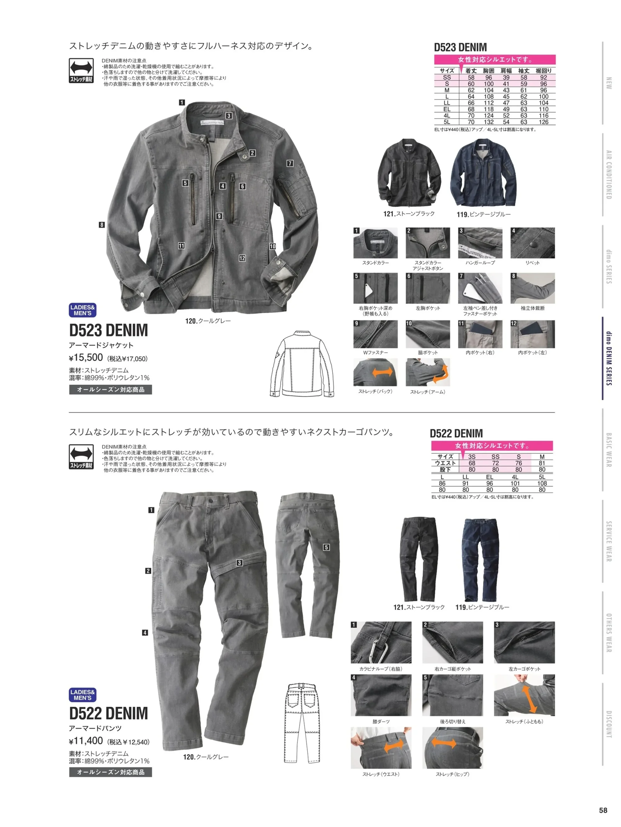 中塚被服 D522DENIM アーマードパンツ 関連情報 カタログ 58ページ