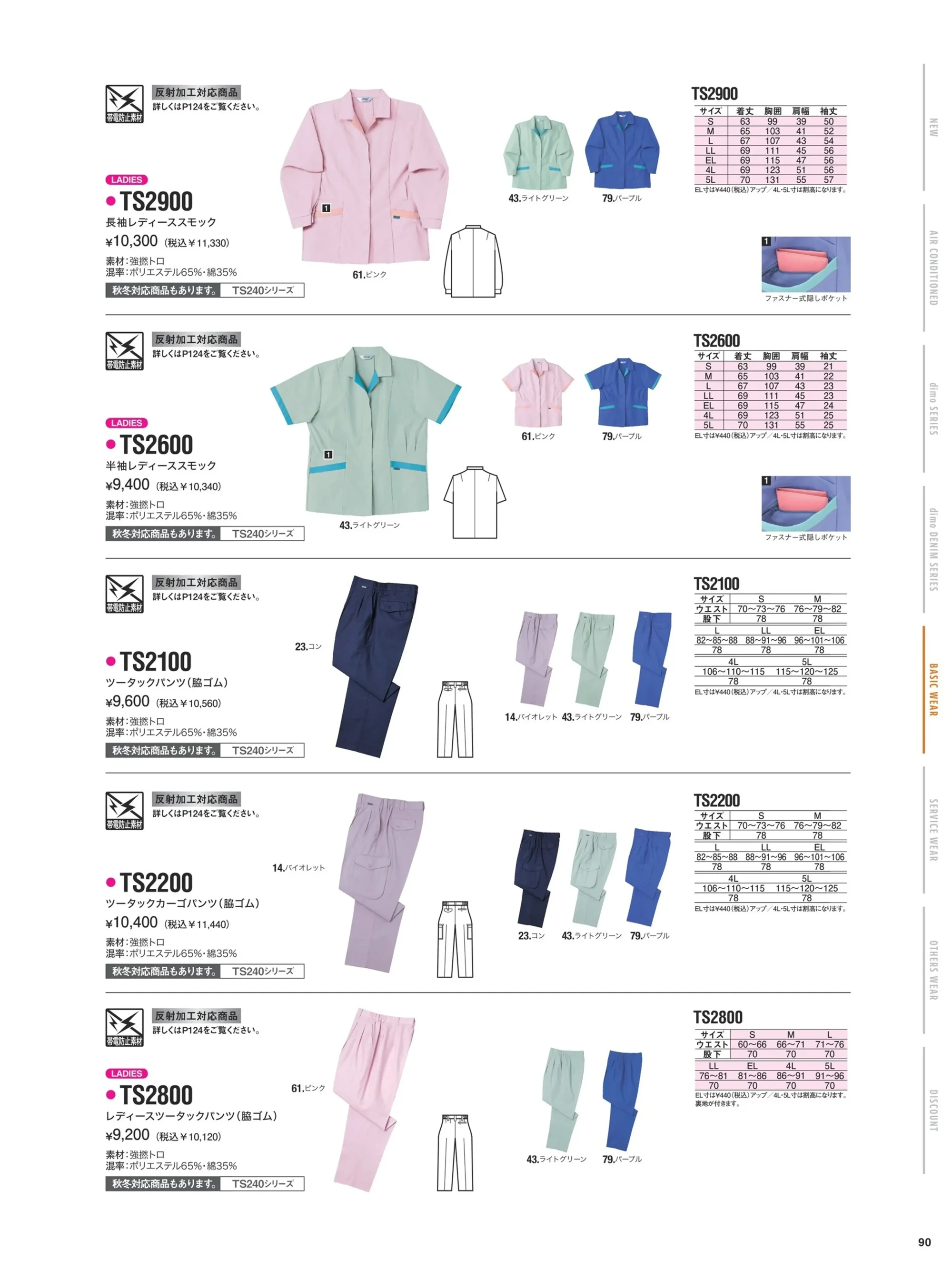 中塚被服 TS2300 長袖シャツ 関連情報 カタログ 90ページ