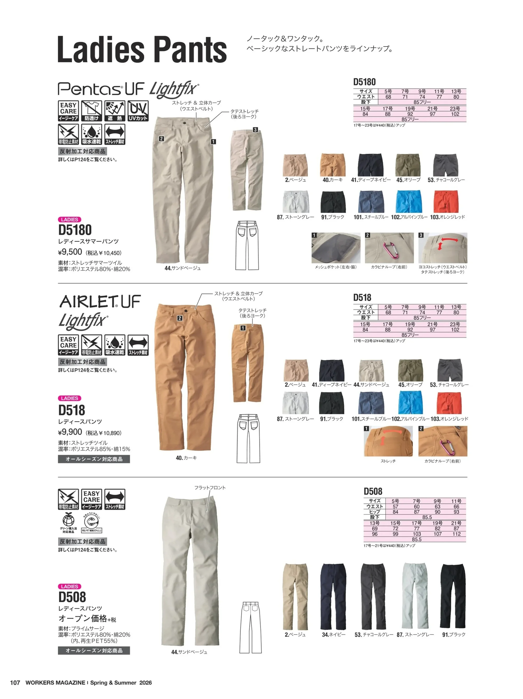 中塚被服 D518 レディースパンツ 関連情報 カタログ 107ページ