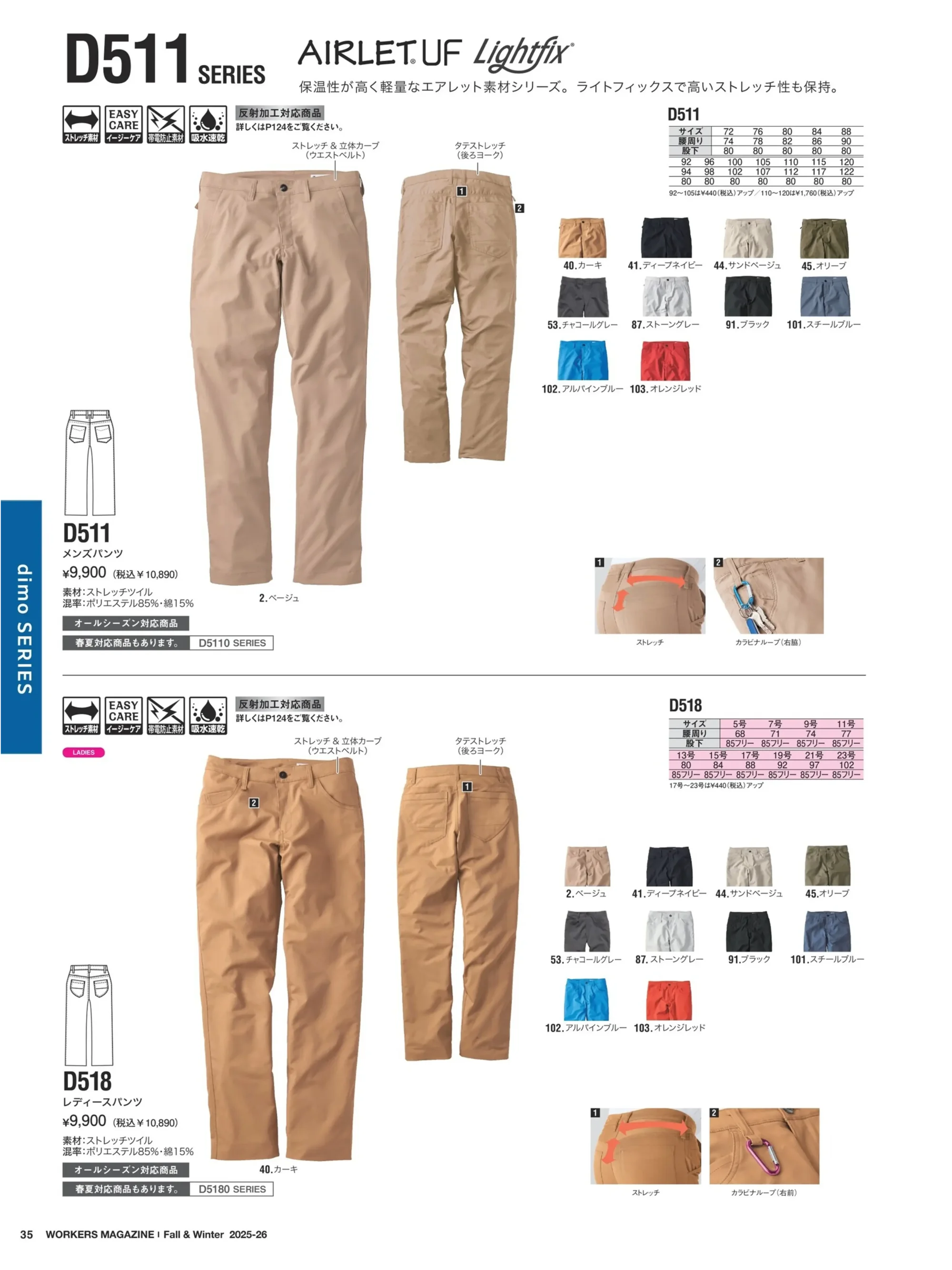 中塚被服 D512 カーゴパンツ 関連情報 カタログ 35ページ