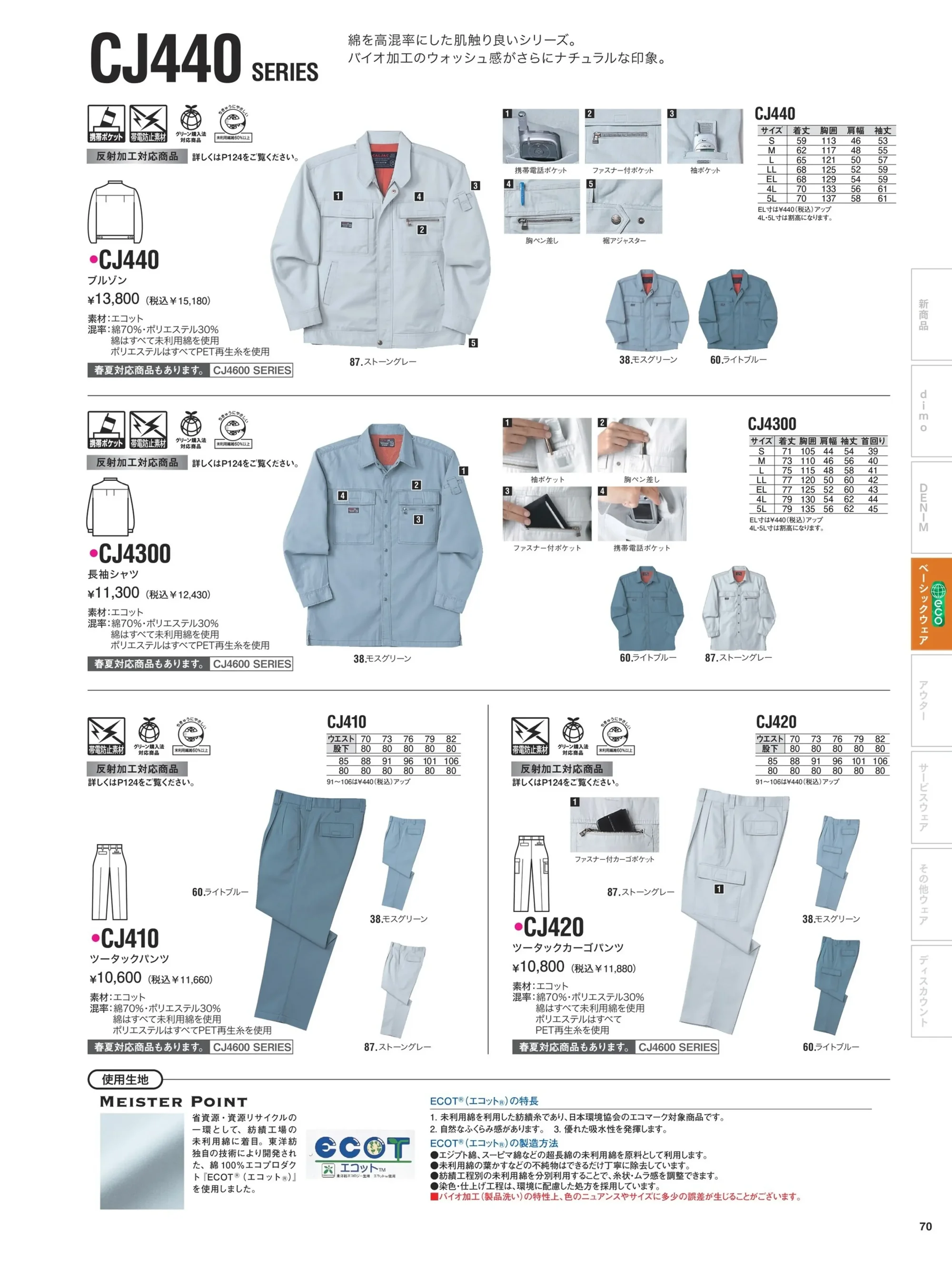 中塚被服 CJ440 ブルゾン 関連情報 カタログ 70ページ