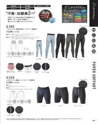 コーコス信岡 G-203 ニオイクリア 消臭冷感ロングタイツ（前開き） ニオイクリア®EX「消臭・加齢臭0へ」不快なニオイ成分を含む汗を繊維の力で瞬時に「水」に分解、無臭化へ。夏の困ったニオイ対策へのマストアイテム。※このシリーズは海外生地、海外染色のため、製品により若干の色違いが発生することがございます。ご了承ください。長時間強い日光（または照明）を受けたり、濡れた状態で放置されますと変色の恐れがありますので、着用及び保管の際にはご注意ください。※素材の特性上、生地性能の低下を招く可能性がありますので、タンブル乾燥機のご使用はお避け下さい。熱やスチームで縮むことがありますので、アイロン掛けはやめてください。 関連情報 カタログ 187ページ