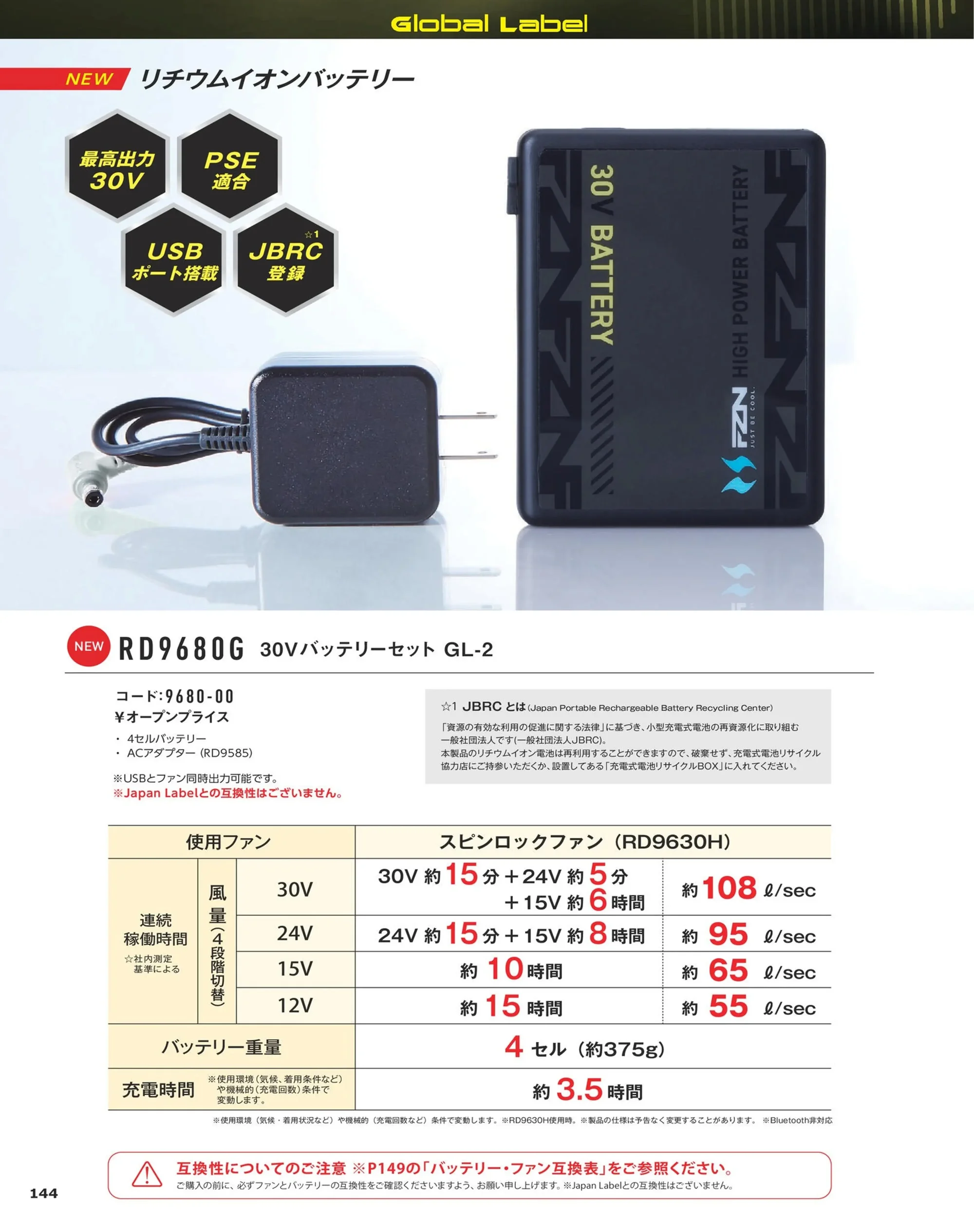 コーコス信岡 RD9680G 30Vバッテリーセット GL-2 関連情報 カタログ 144ページ