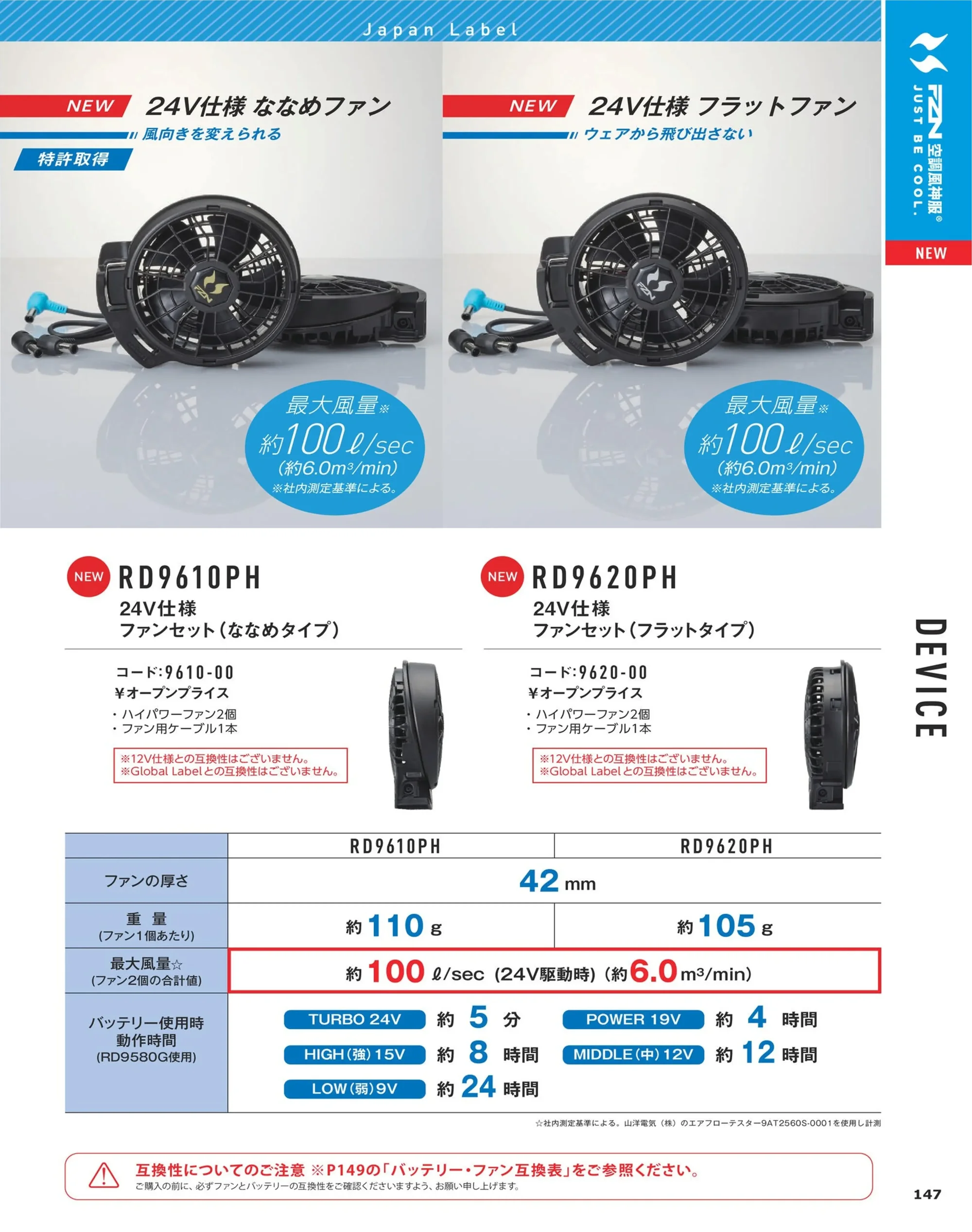 コーコス信岡 RD9620PH 24V仕様 ファンセット（フラットタイプ） 関連情報 カタログ 147ページ