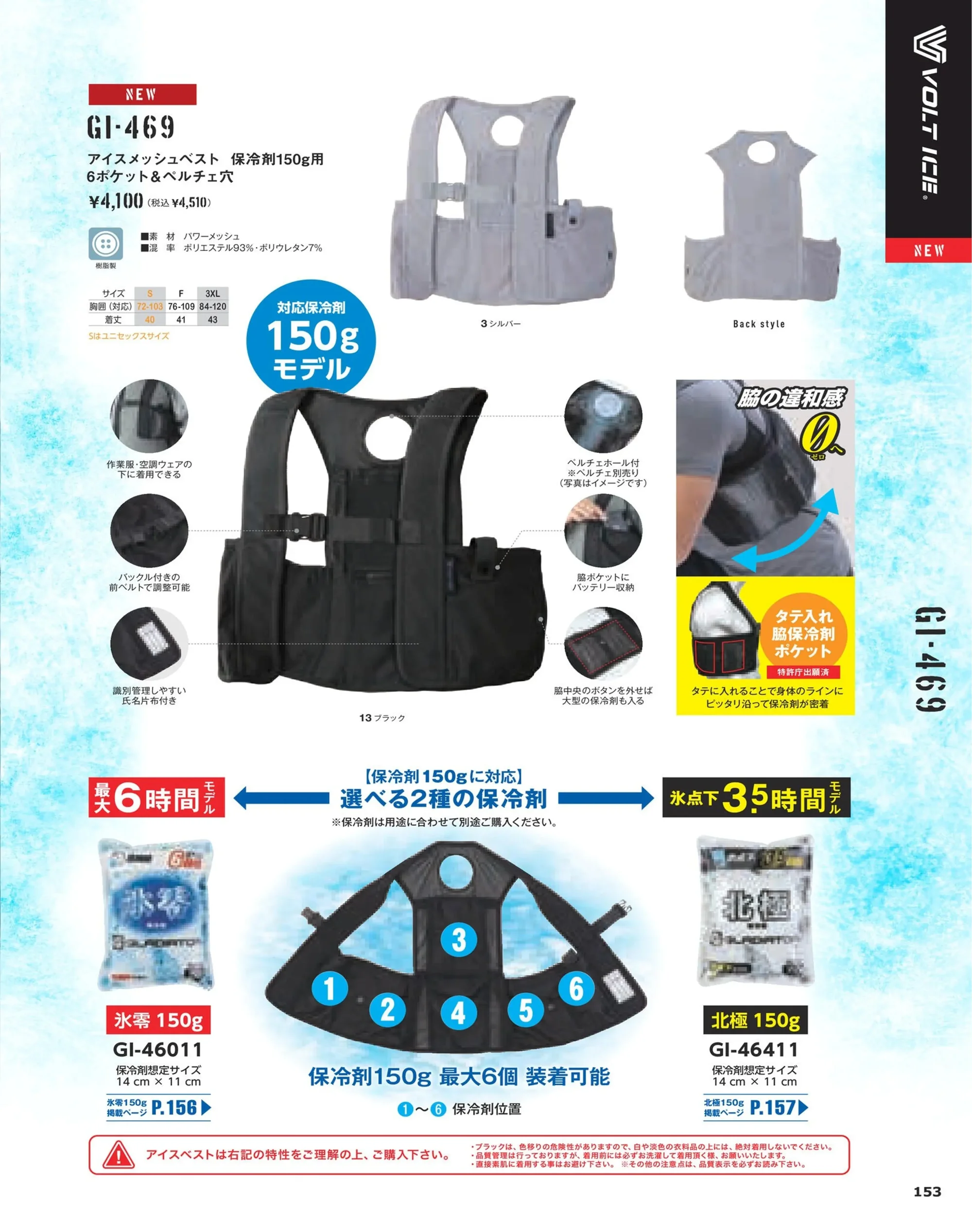 コーコス信岡 GI-469 アイスメッシュベスト 保冷剤150g用 6ポケット＆ペルチェ穴 関連情報 カタログ 153ページ