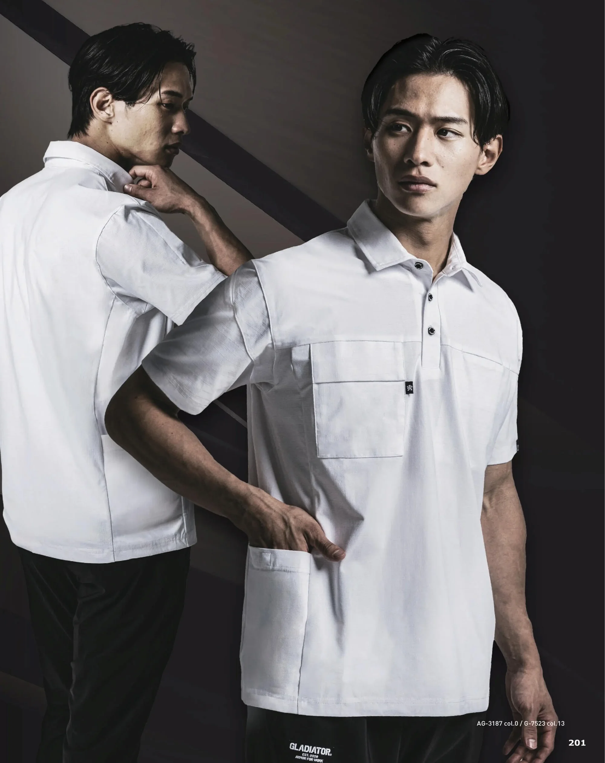 コーコス信岡 AG-3188 ファントムドッツ 冷感DRY サイドポケット 長袖ポロシャツ 関連情報 カタログ 201ページ