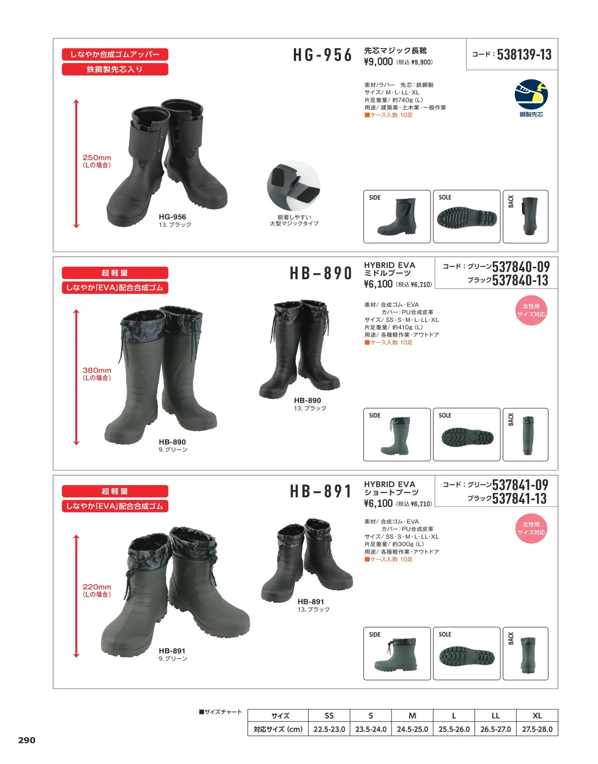 コーコス信岡 HB-891 HYBRID EVA ショートブーツ 関連情報 カタログ 290ページ