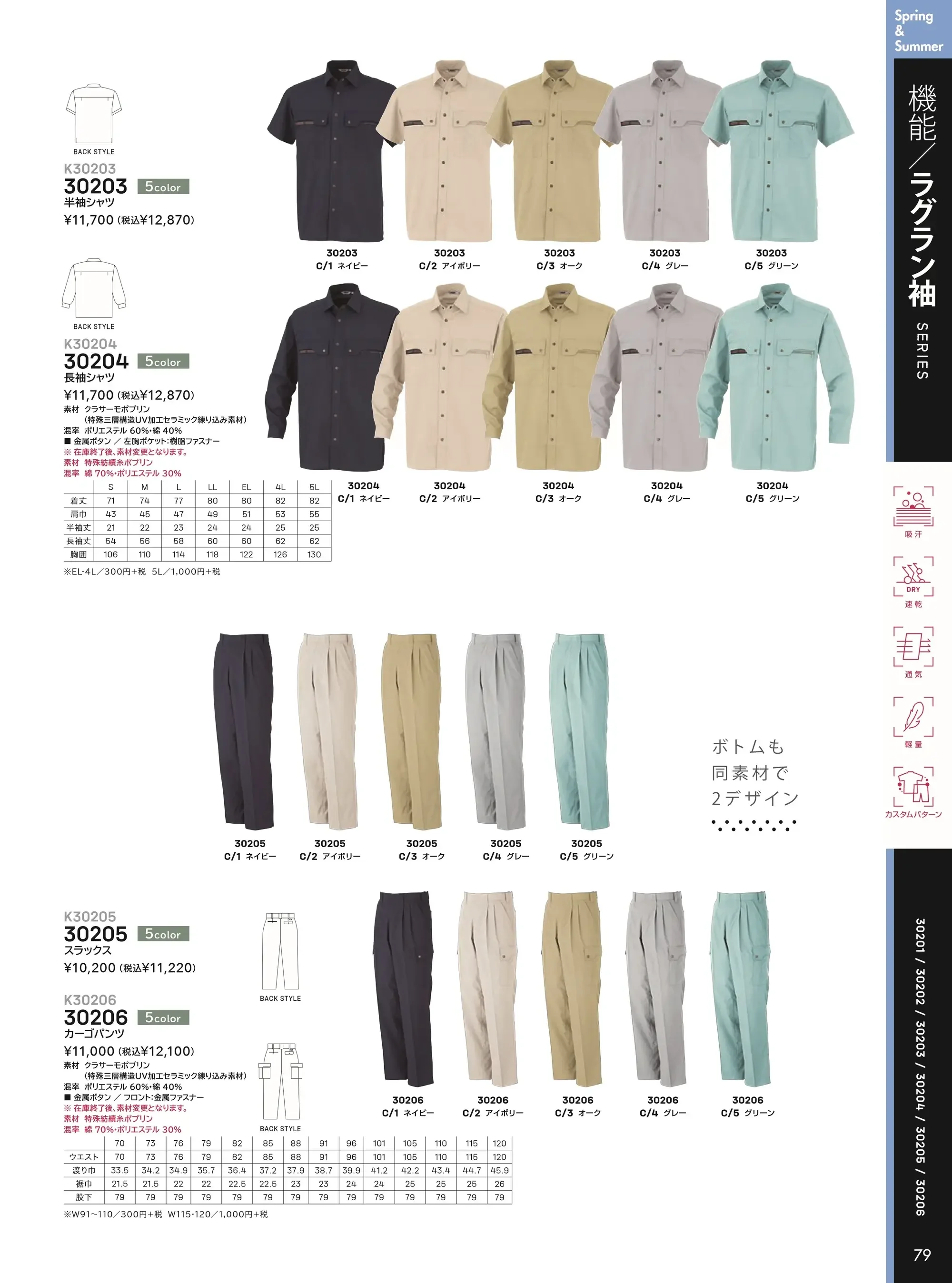 大川被服 30203 半袖シャツ（K30203） 関連情報 カタログ 79ページ