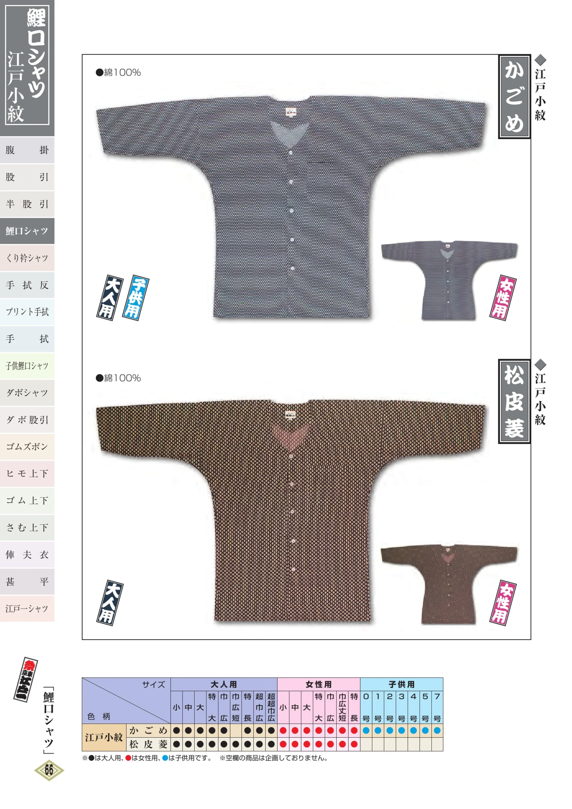 江戸一 EDOKOMON-MOMOHIKI-4 股引（江戸小紋）（大人） 松皮菱 関連情報 カタログ 65ページ