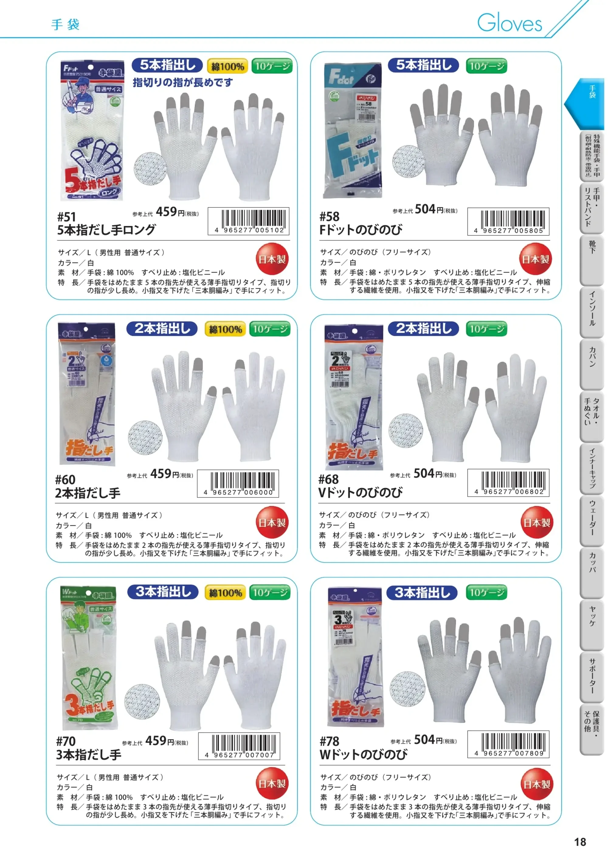福徳産業 50 5本指だし手ショート 関連情報 カタログ 18ページ