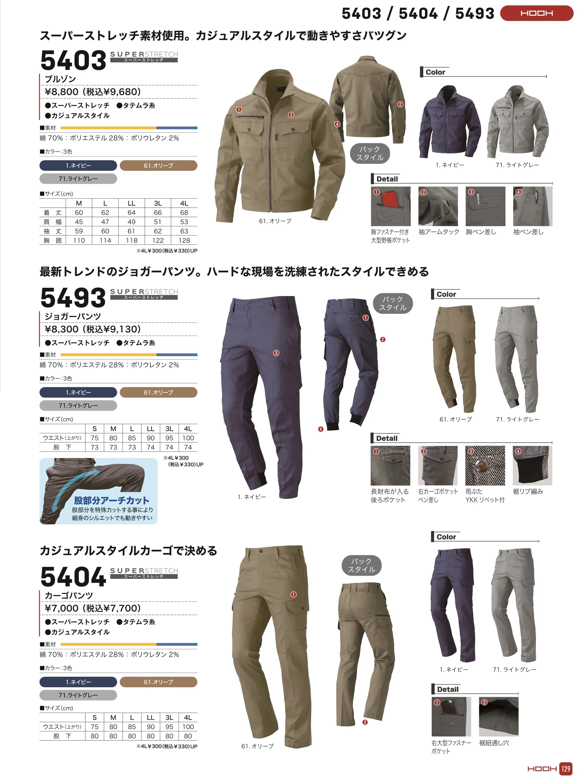 村上被服 5404 カーゴパンツ 関連情報 カタログ 129ページ