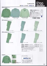 自重堂 5710 製品制電防汚ツータックパンツ 「デュアルプラス」低温プラズマ加工により、優れた防汚性を発揮するデュアルプラス。洗濯による黄ばみ・黒ずみを防ぎ、衿や袖口の汚れを選択で落とすことができます。帯電防止性にも優れ、繰り返し洗える耐久性も持っています。※こちらの商品は取り寄せのため、ご注文から商品お届けまでに約4～5営業日（土日祝祭日除く）程の期間をいただいております。  関連情報 カタログ 233ページ