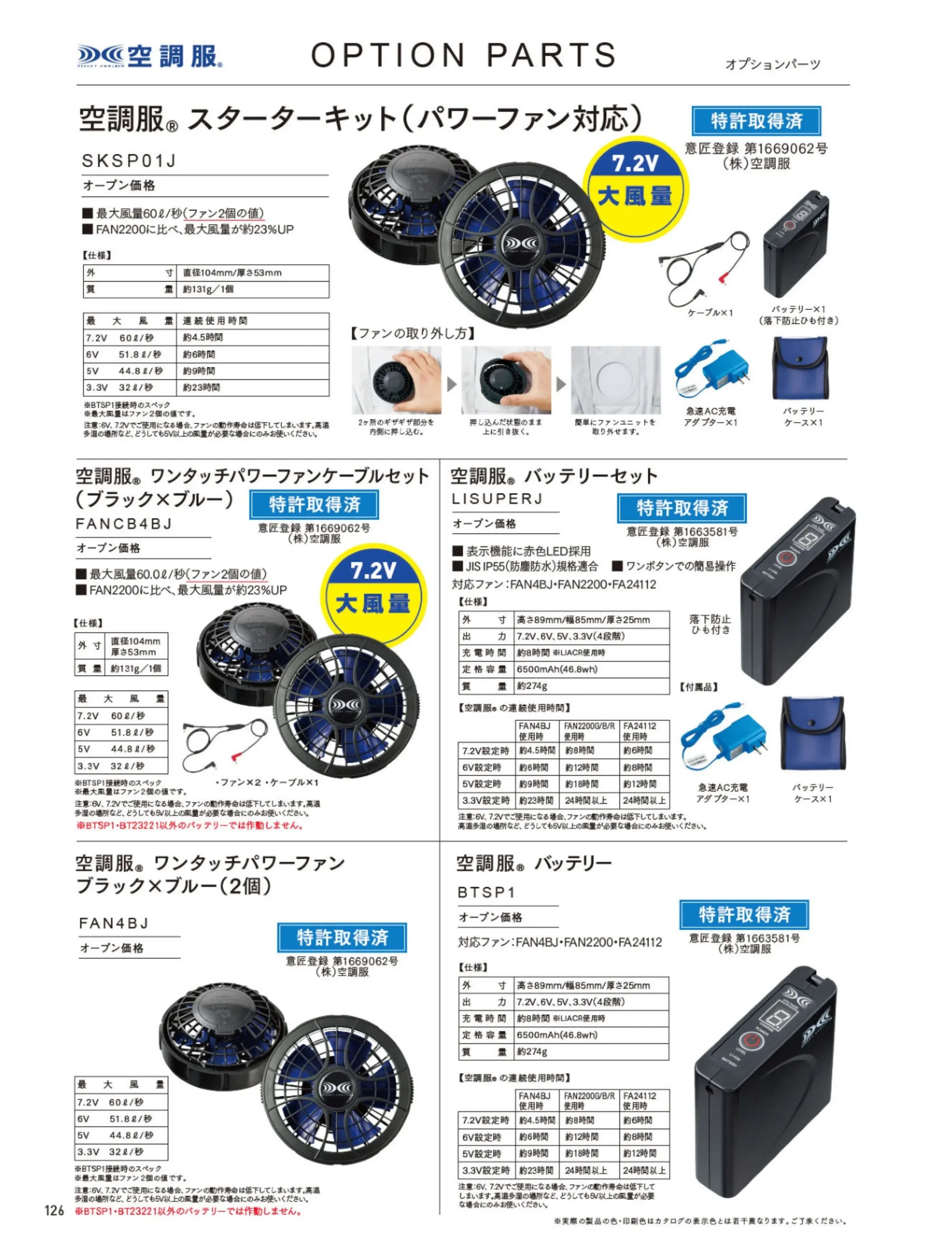 自重堂 SKSP01J 空調服パワーファンスターターキット 関連情報 カタログ 126ページ