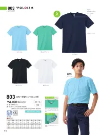 小倉屋 803 DRY 半袖Tシャツ（ネット付き） セーフティスリーブ×ドライでさらに快適。ノーストレスで笑顔になるね。プロの誇り、清潔さを守りぬく。袖裏部分にネットを装着。体毛などの落下を防止し、製品への混入をガードします。食品関係や物流など、「異物混入」対策が必要な現場を徹底サポートします。安全性アップ。さっと留めて襟元すっきりスナップ仕様。スナップボタンにすることで、ボタンの落下を防ぎ、商品に購入するリスクを回避します。●交編ハニカムメッシュ。表面のポリエステル・綿混紡繊維が吸収した汗を、表面の特殊加工を施したポリエステルが素早く拡散する、吸汗・速乾性に優れた素材です。 関連情報 カタログ 71ページ