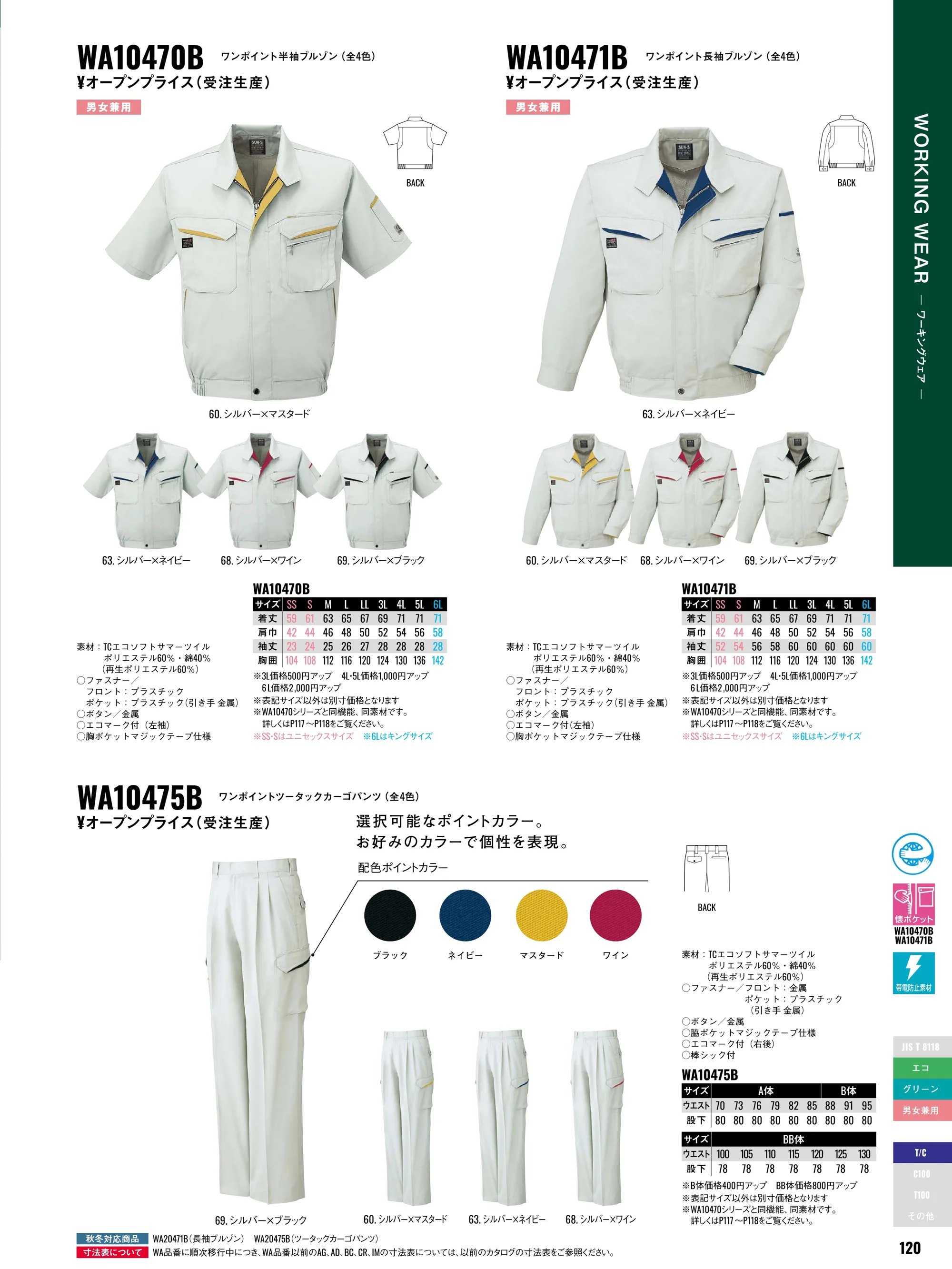 サンエス WA10478 レディースツータックパンツ 関連情報 カタログ 120ページ