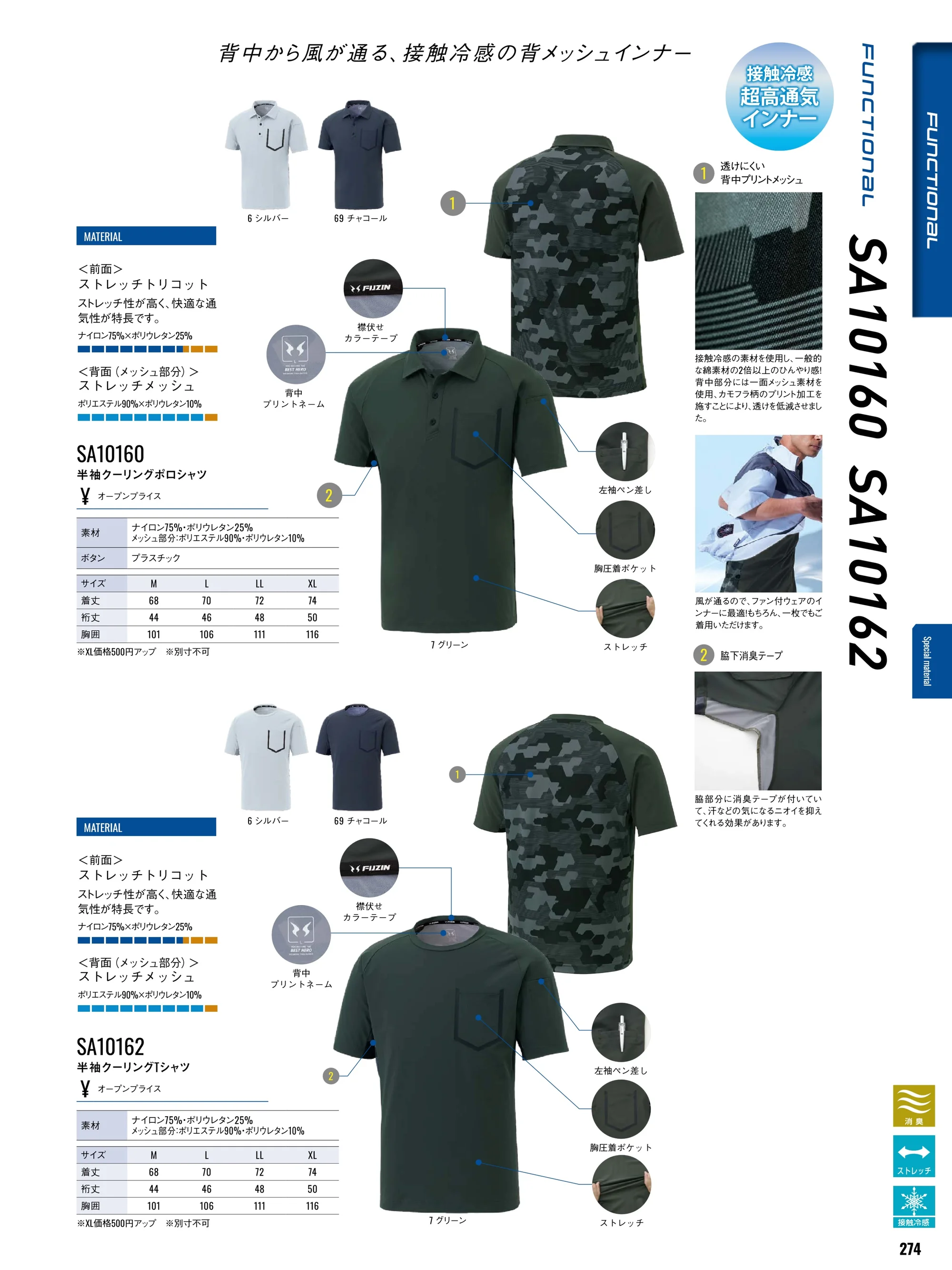 サンエス SA10162 半袖クーリングTシャツ 関連情報 カタログ 274ページ
