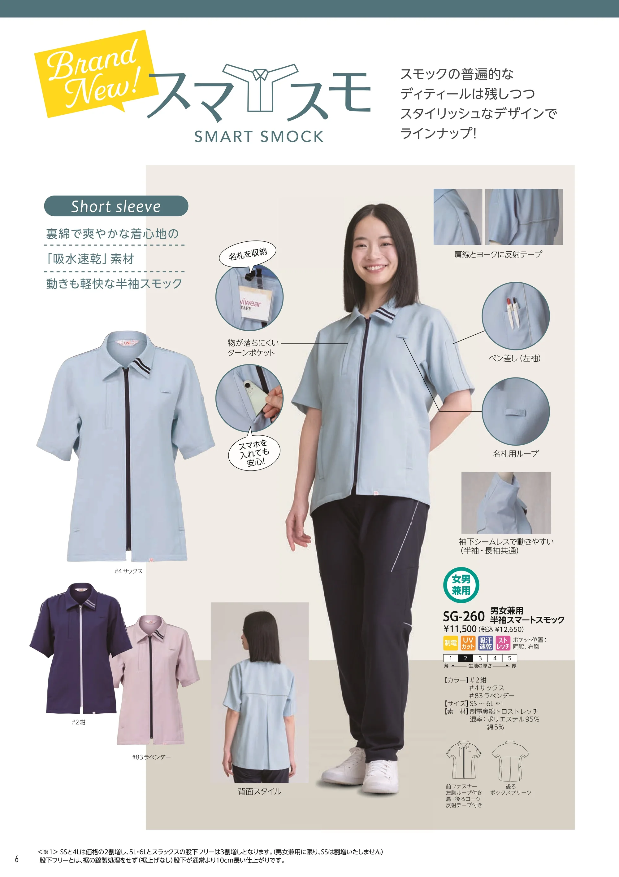 リミット SG-260 男女兼用半袖スマートスモック 関連情報 カタログ 6ページ