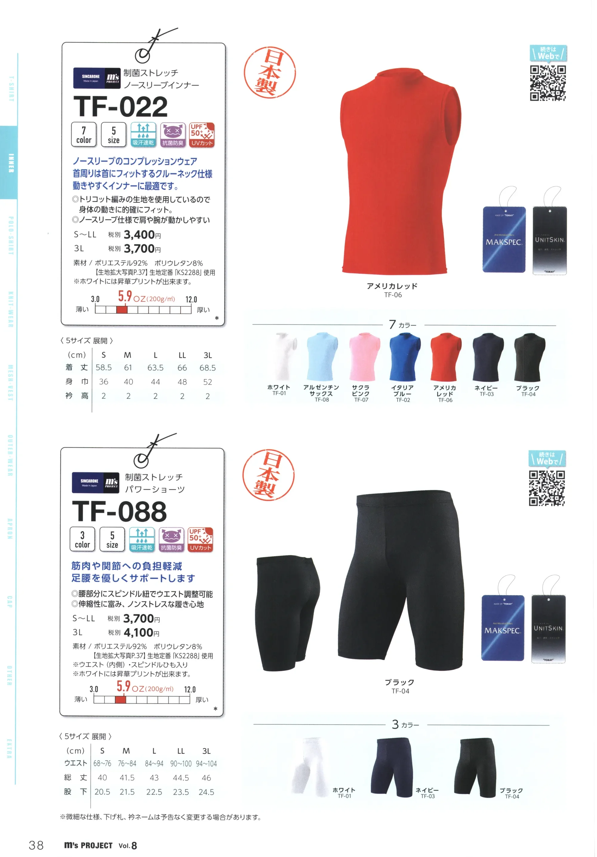 マスダ TF-022 制菌ストレッチノースリーブインナー 関連情報 カタログ 38ページ