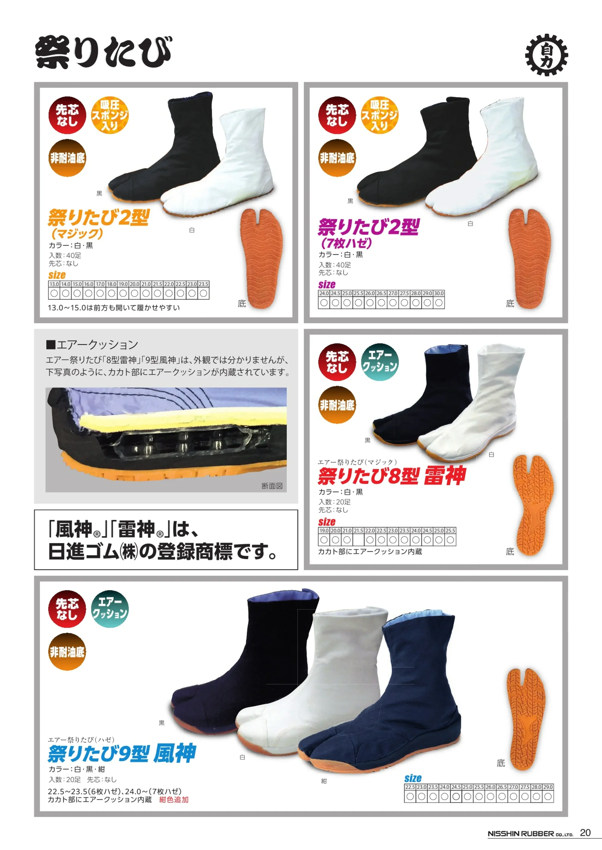 日進ゴム MATSURITABI-A 祭りたび2型（マジック） 関連情報 カタログ 20ページ