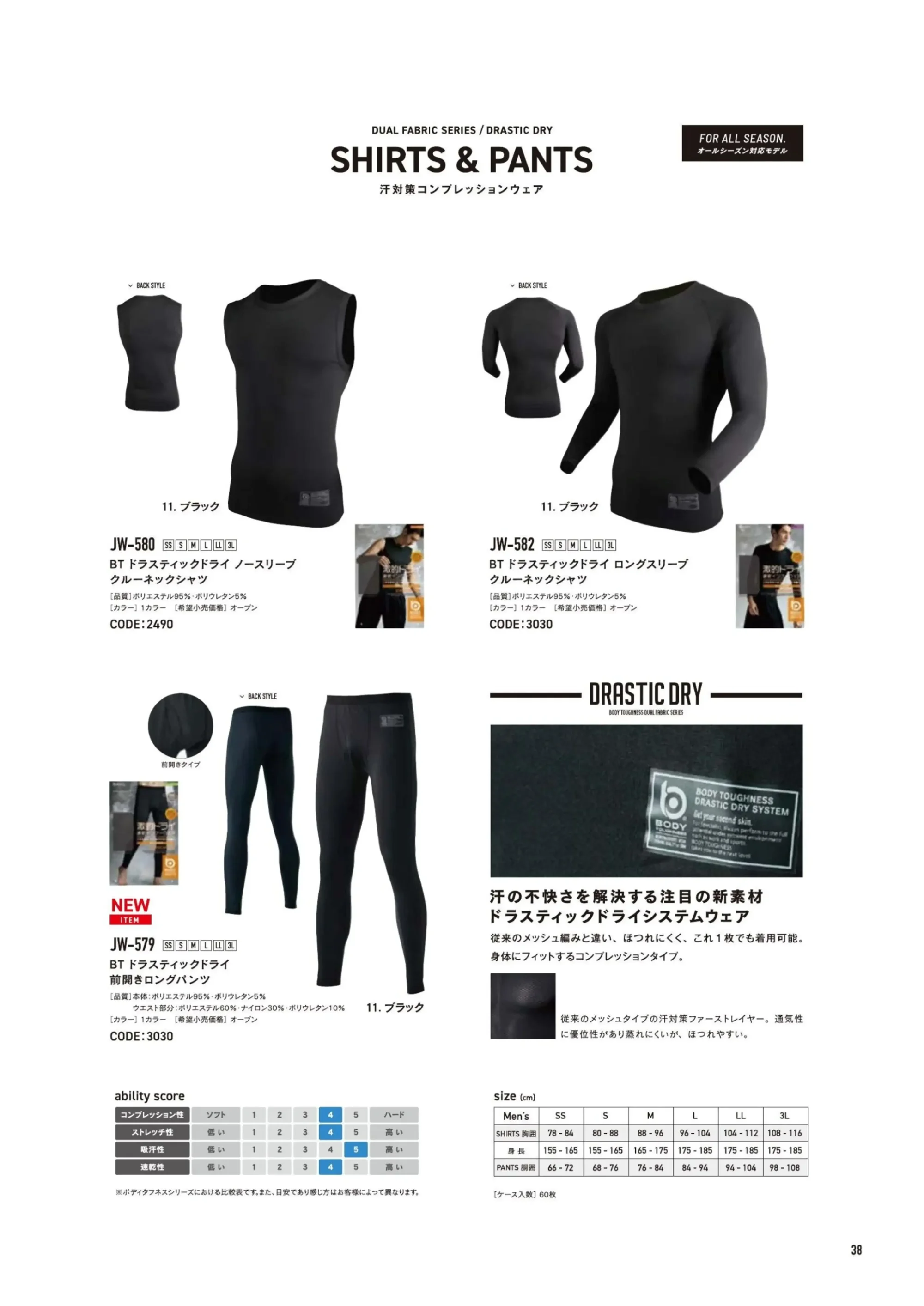 おたふく手袋 JW-579 BT ドラスティックドライ 前開きロングパンツ 関連情報 カタログ 38ページ