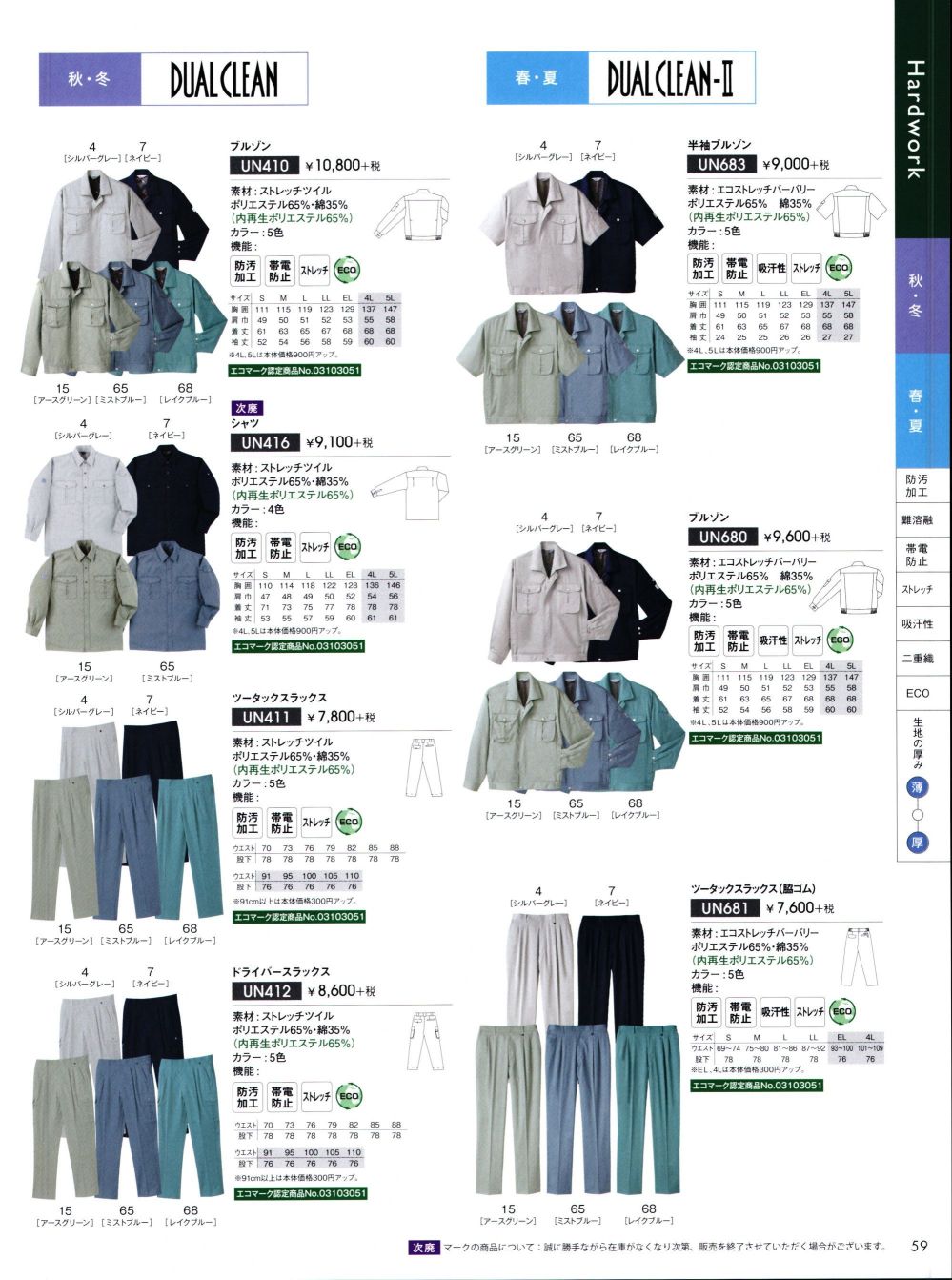 ユニフォーム1.COM 作業服JP 男女ペア ペチクール ミュウスタイル 2020