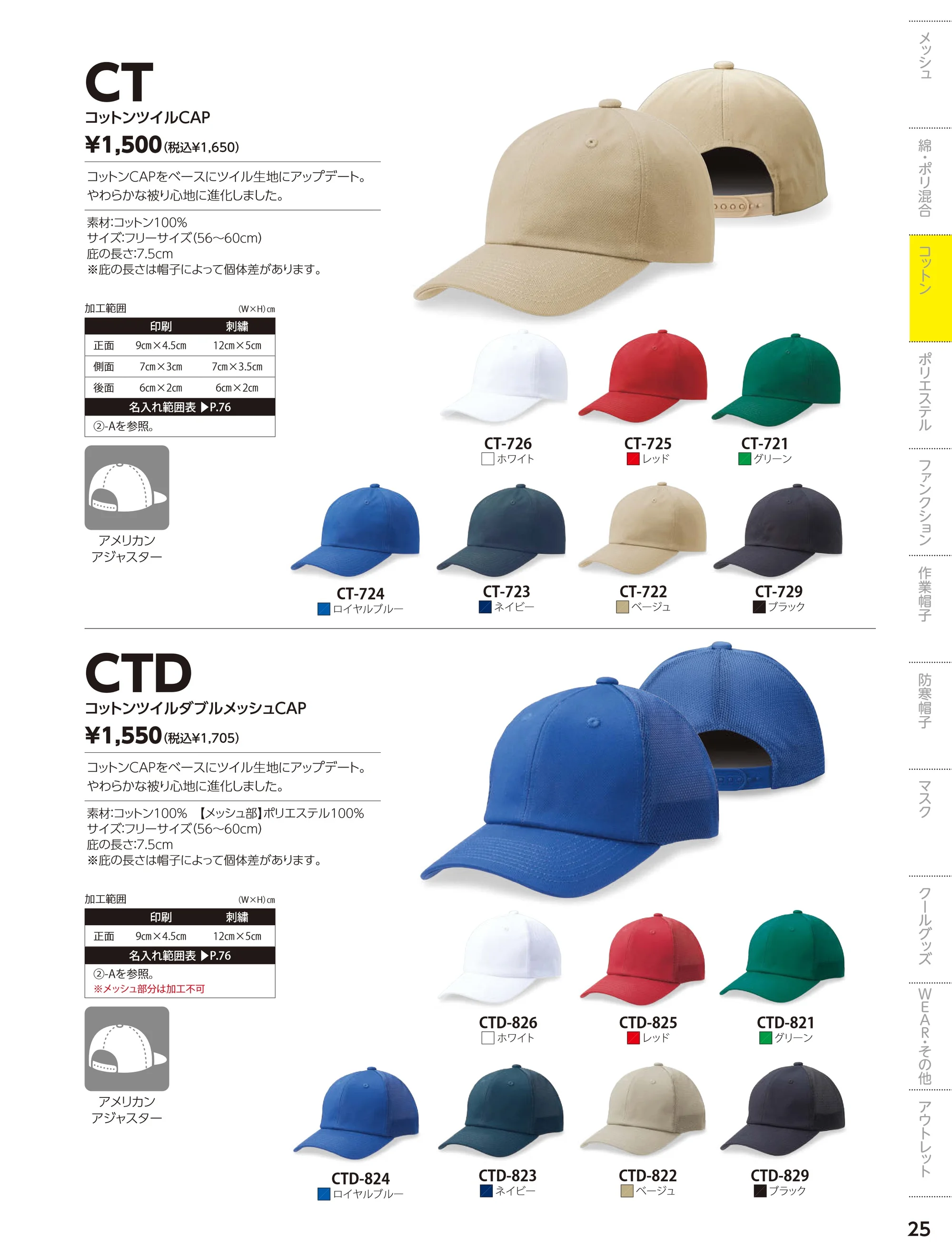 ダイキョーオータ CT-723 コットンツイルCAP 関連情報 カタログ 25ページ