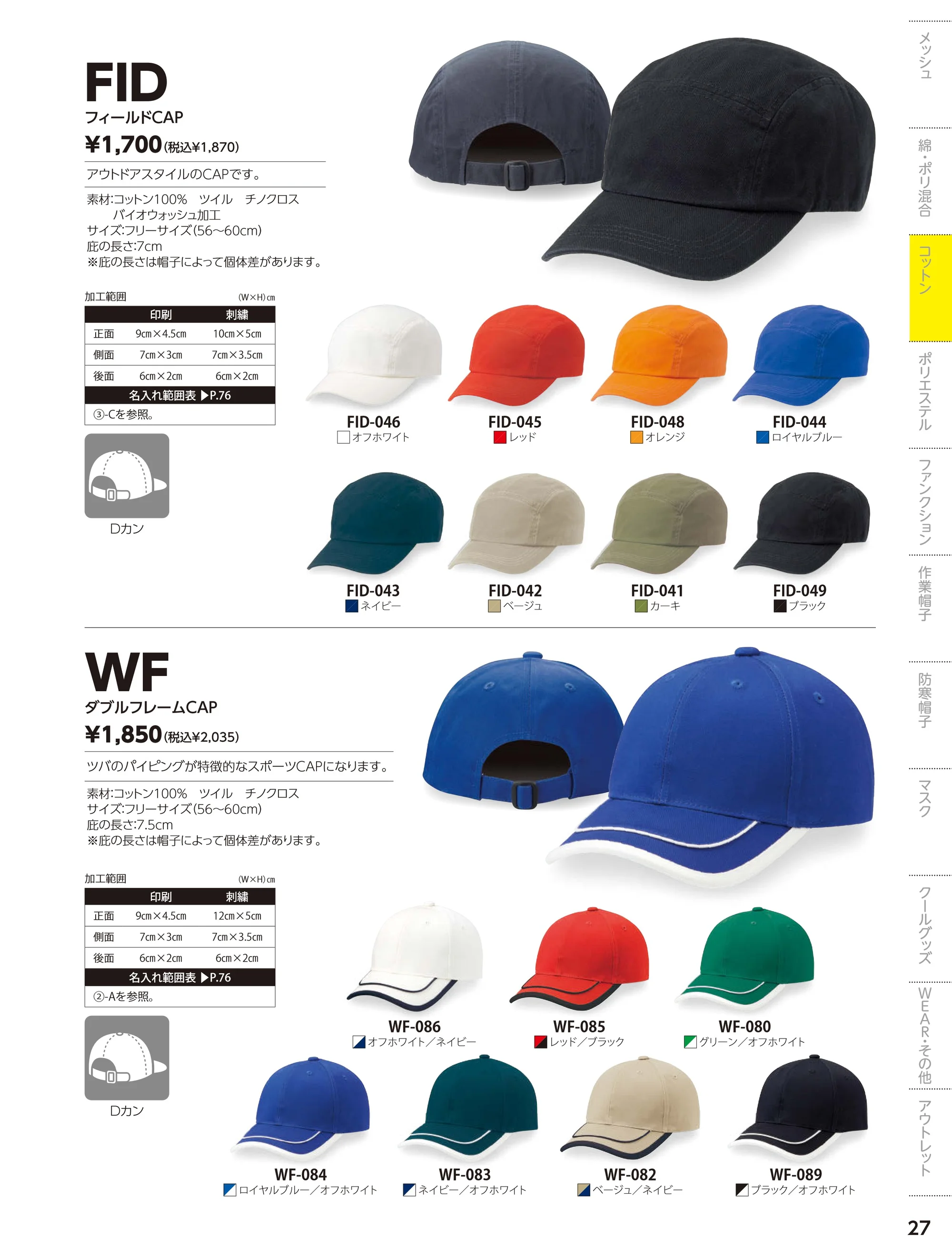ダイキョーオータ WF-082 ダブルフレームCAP 関連情報 カタログ 27ページ
