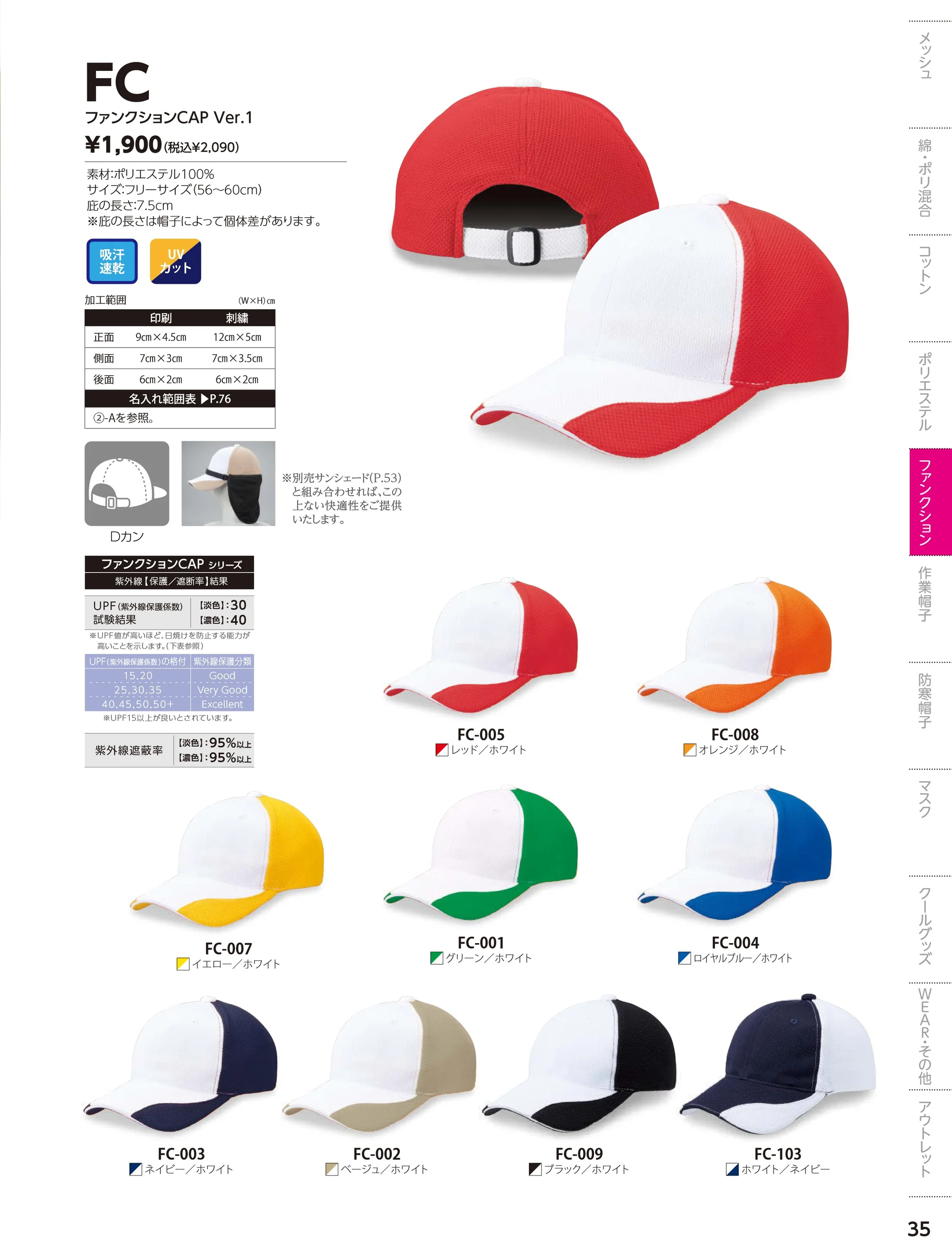 ダイキョーオータ FC-003 ファンクションCAPバージョン1（ポロメッシュ） 関連情報 カタログ 35ページ