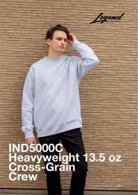 American Style IND5000C 13.5oz ヘビーウェイトスウェットシャツ INDEPENDENT「THE LEGEND SWETSHIRT」。アメリカの歴史と技術がつめこまれた、インディペンデント13.5ozヘビーウェイトスウェットシャツ。クロス・グレイン製法による横使いされた生地により、洗濯時の縦縮みを防ぎ耐久性を向上。両脇のサイドリブパネルはストレッチ性を向上させ、ヘビーウェイトのBODYでありながら快適な着心地を実現しています。二次加工（印刷加工）にも配慮し表地は綿100％。アメリカ国内では「レジェンド」の愛称で、多くの人に支持されるスウェットシャツです。※この商品はご注文後のキャンセル、返品及び交換は出来ませんのでご注意下さい。※なお、この商品のお支払方法は、先振込（代金引換以外）にて承り、ご入金確認後の手配となります。 関連情報 カタログ 50ページ