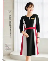 神馬本店 WN54W ワンピース シンプルデザインに配色が効いたモードな洗練感。全シーン対応の多彩なラインナップに新作登場！巧みな切り替えと配色がモダンなワンピースが仲間入りした人気シリーズは、色も形も豊富でコーデ自在。軽やかな着心地が人気のニット素材だから、タテ・ヨコに伸びて360°ストレッチ。さらに透け防止やシワになりにくいイージーケアなど、働く女性にうれしい機能を満載しています。※再生PET繊維40％混のエコ素材です。縦ライン切り替えと高めの腰位置でスタイルアップ。後ろにも効かせた切り替えで、どこから見ても美人見え。パネル切り替えの配色使いでスラリと細見え効果も抜群。●スマホも収まるシームポケット:両サイドには、スマートフォンもすっぽり入る深めのポケット付き。●クリップホール:右肩にはスカーフクリップ用のホール付き。迷わずベストな位置でスカーフスタイルを楽しめます。 関連情報 カタログ 20ページ